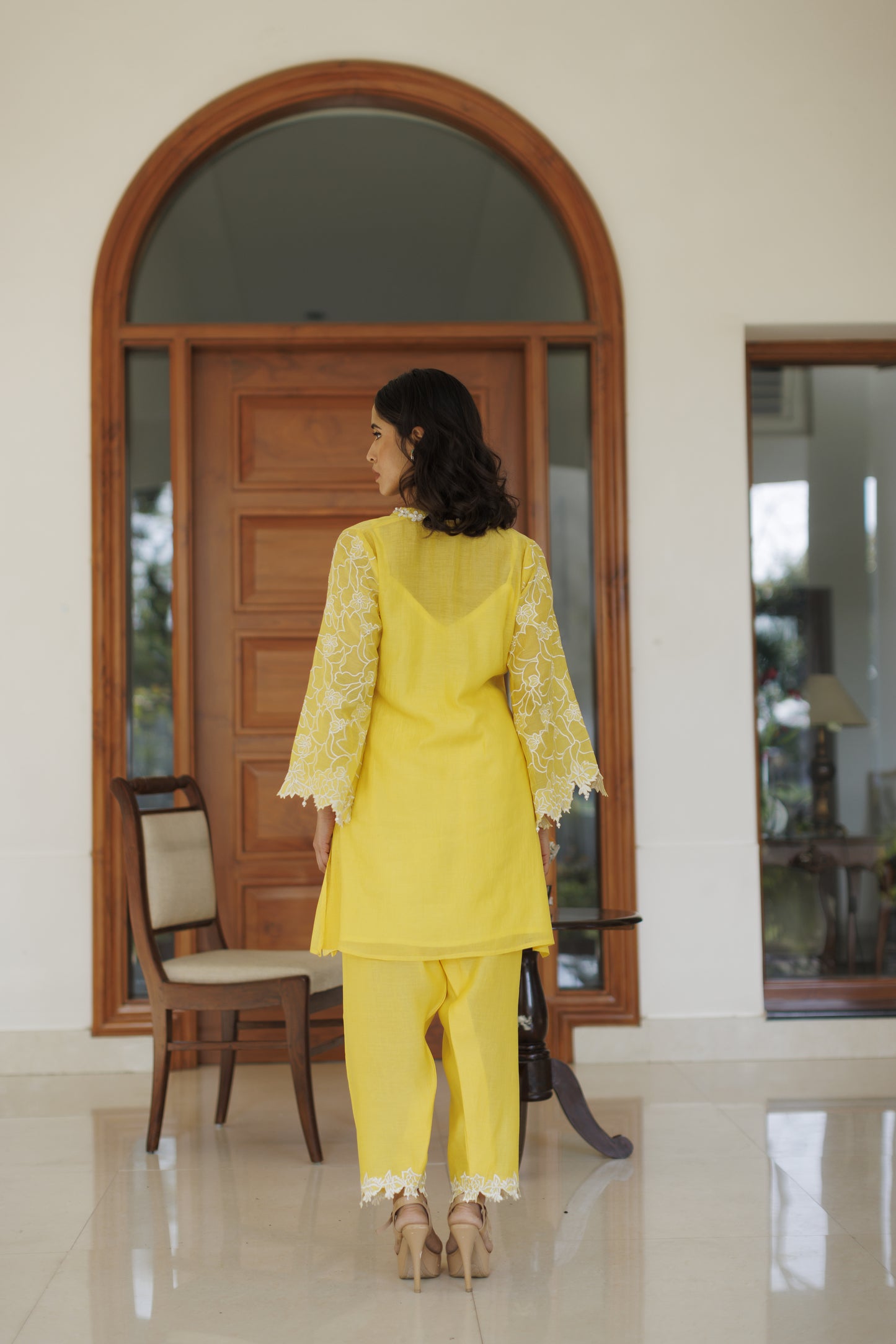 Yellow Floral Cutwork Co-ord Set