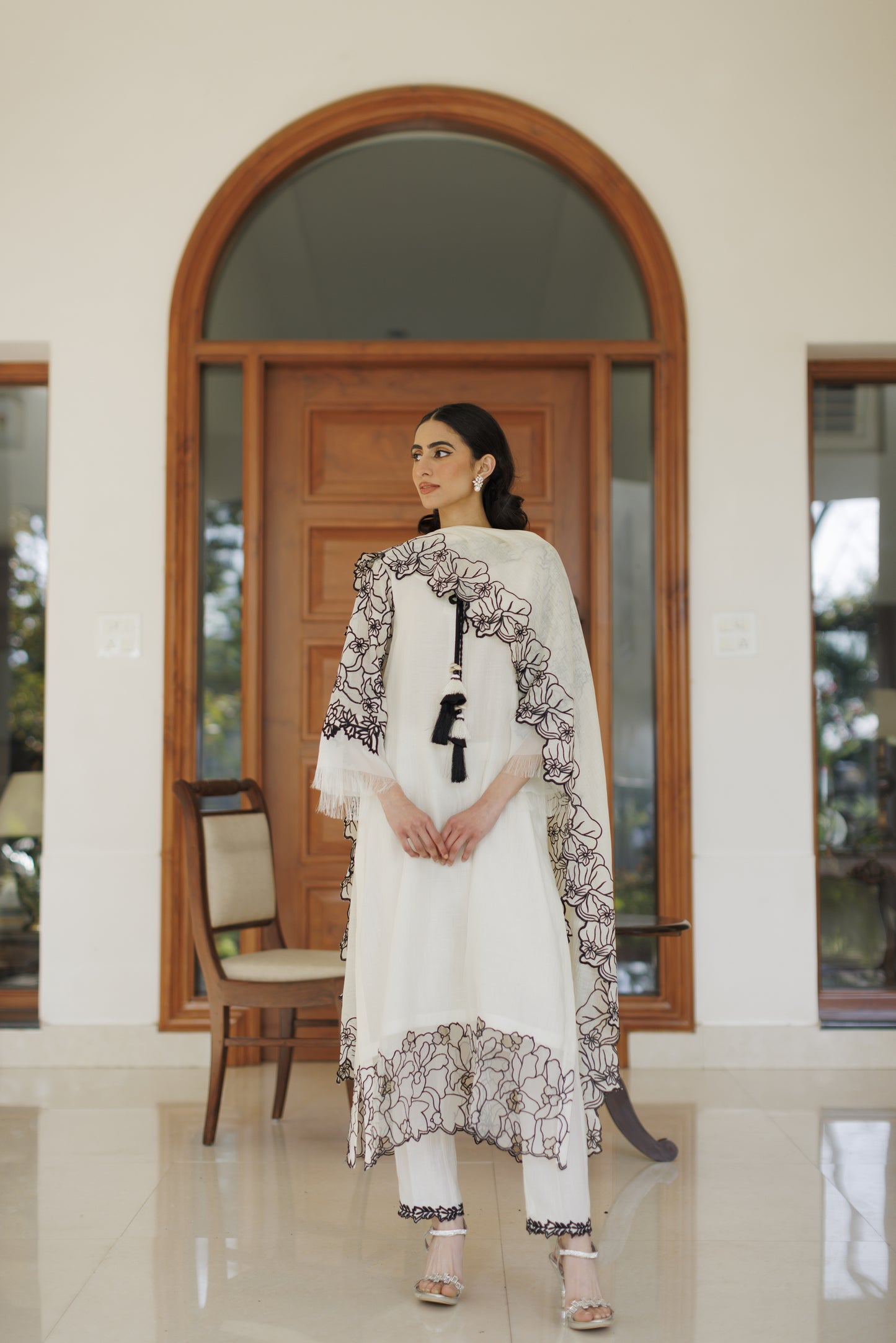 Off White Floral Cutwork Shirt with Dupatta