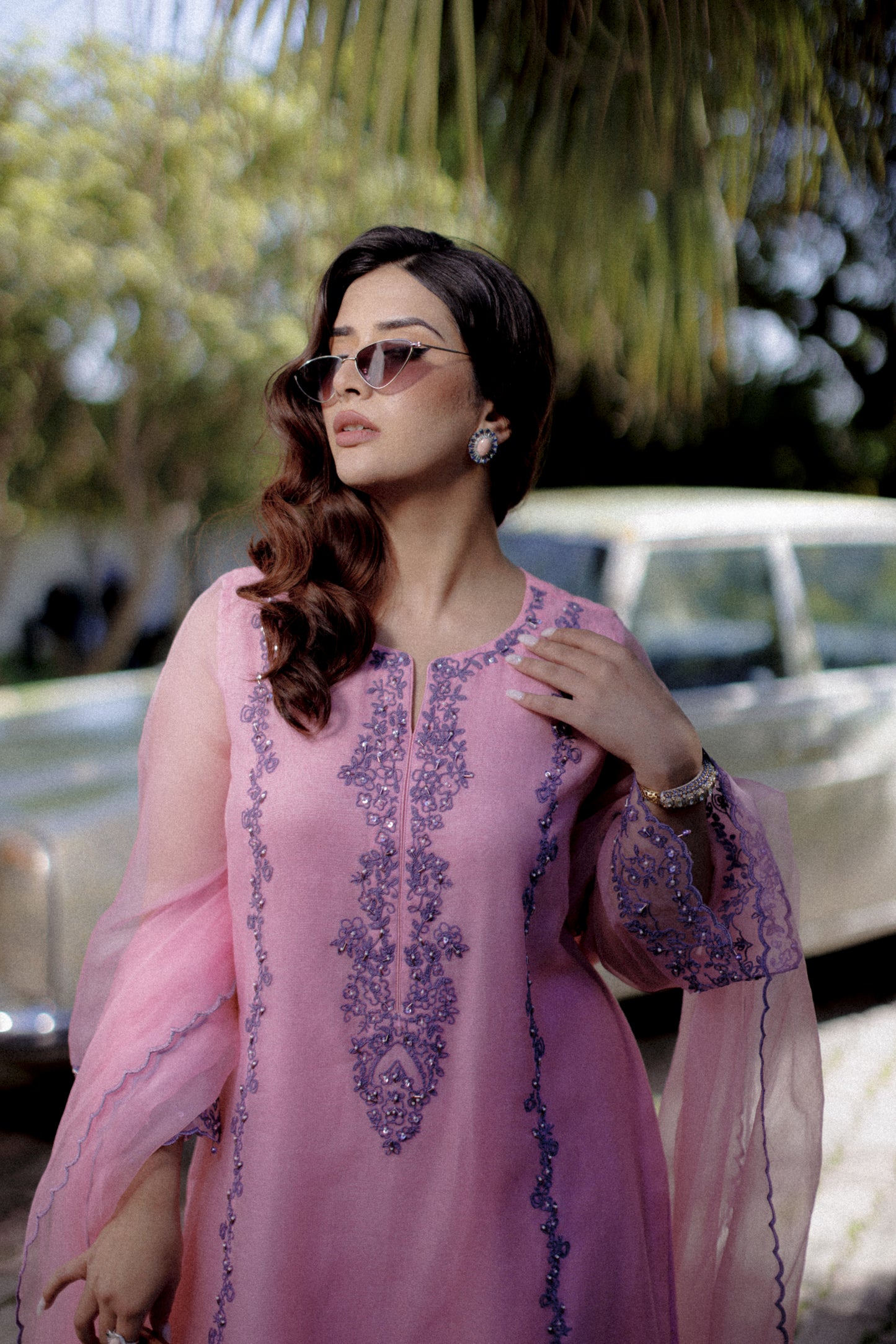 Pink Cotton Net Shirt with Dupatta