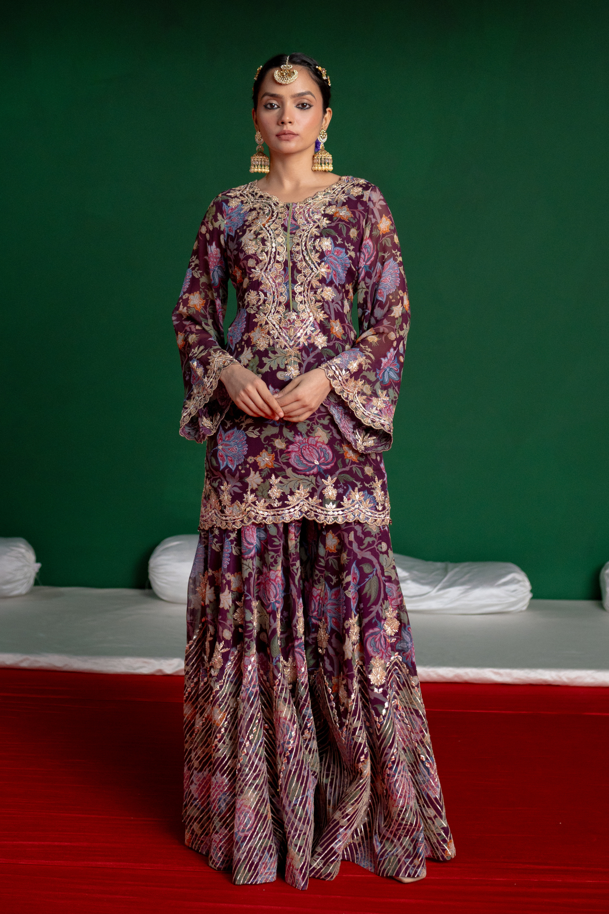 Plum Printed Sharara Set