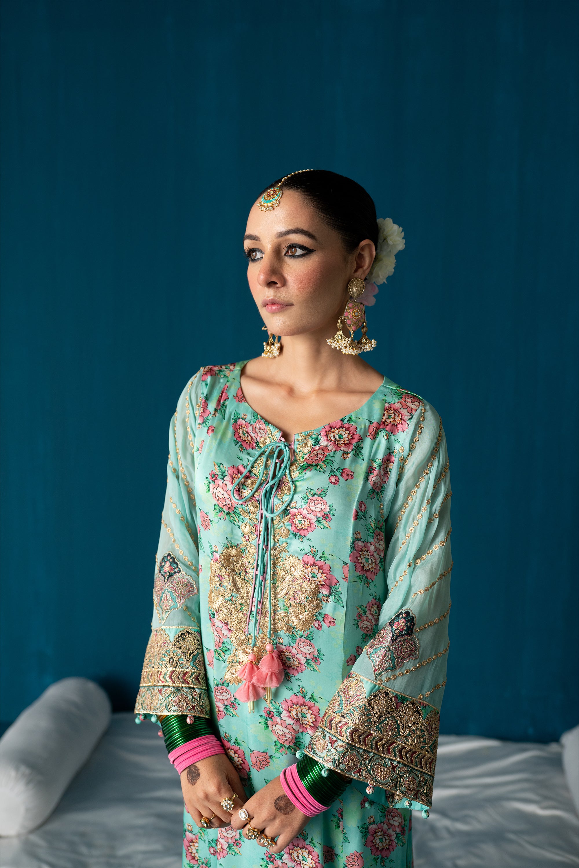 Aairah- Paisley Kurta Set with Dupatta - Ice Blue