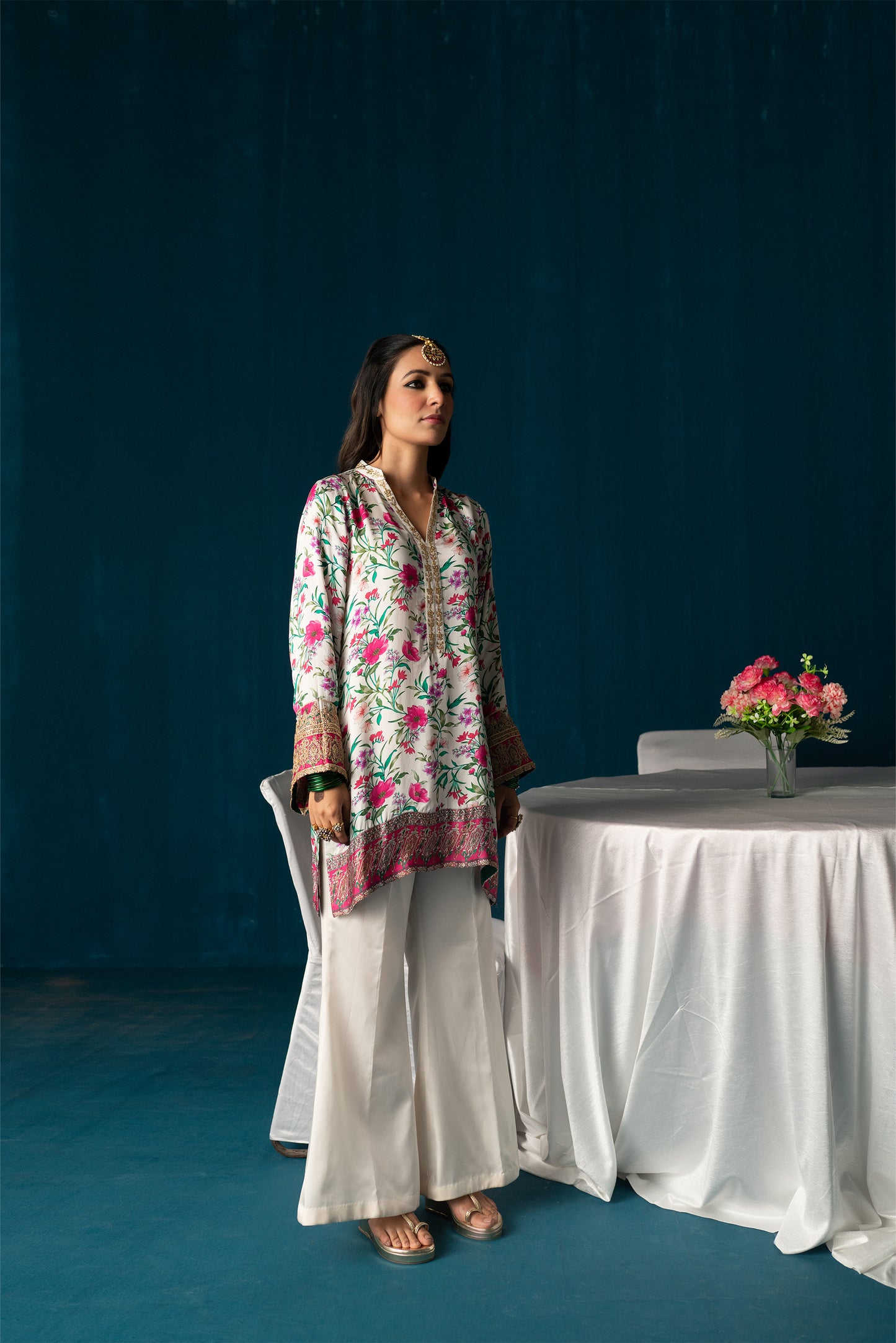 Zoya - Satin Embroidered Kurta Set - White