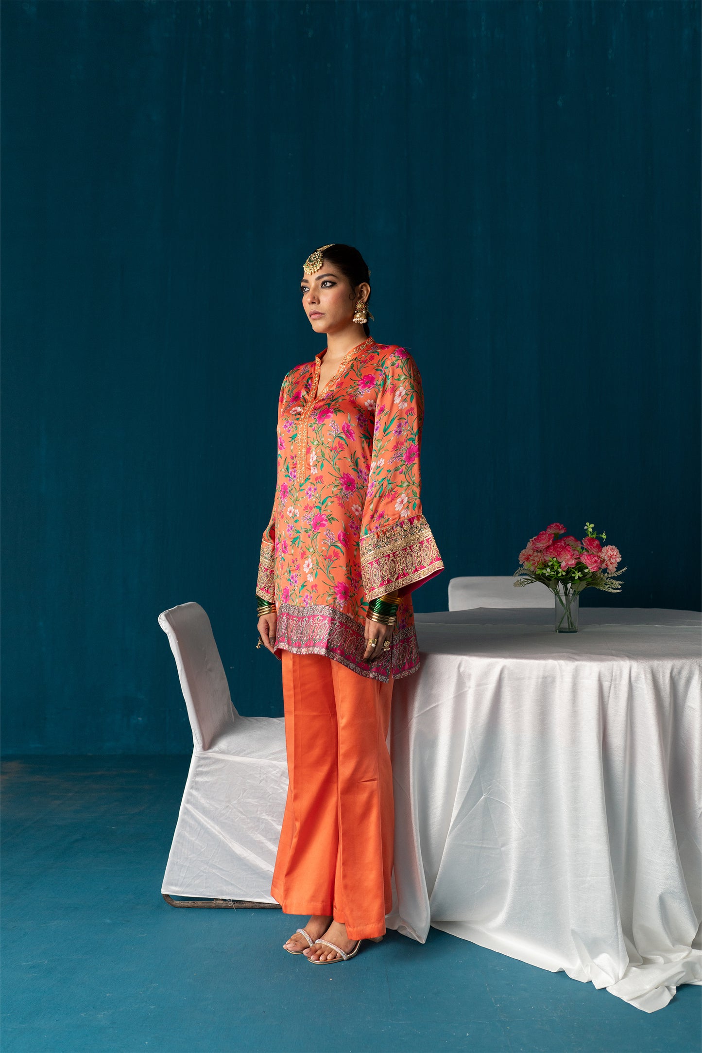 Zoya - Satin Embroidered Kurta Set - Rust