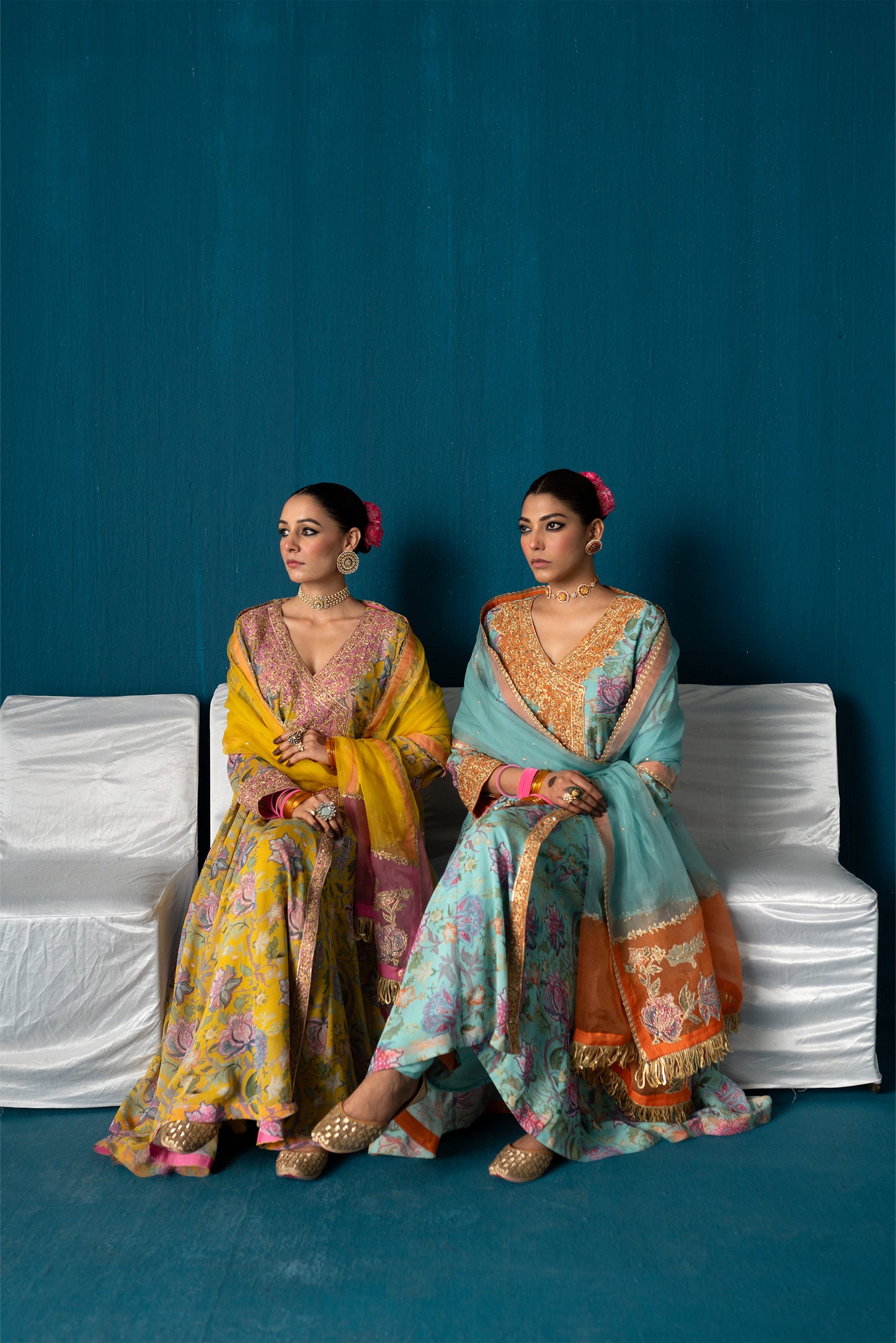 Nayaab- Printed Kalidar Anarkali with Dupatta - Light Blue