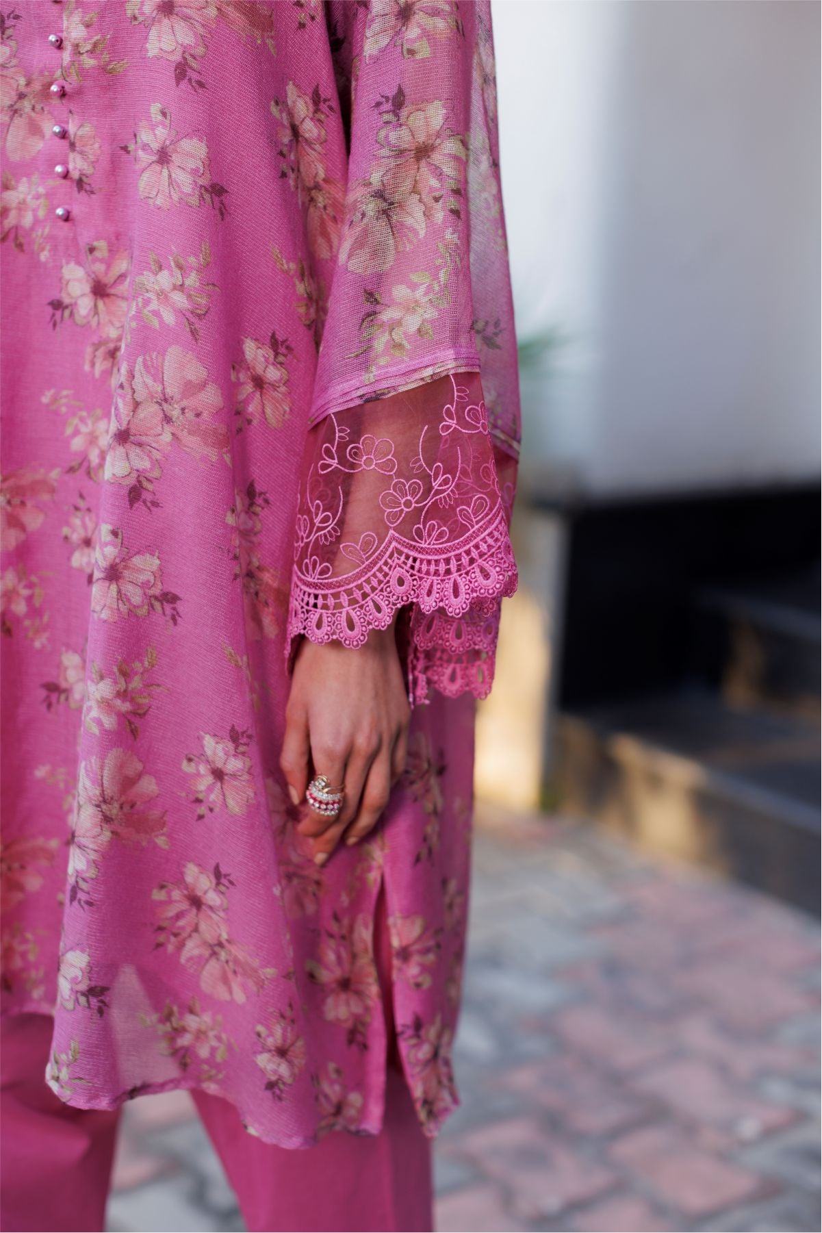 Mauve Cotton Net Kurta Set