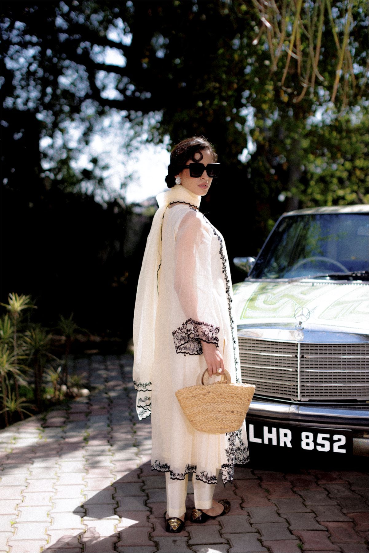 Off White Cotton Net Shirt with Dupatta