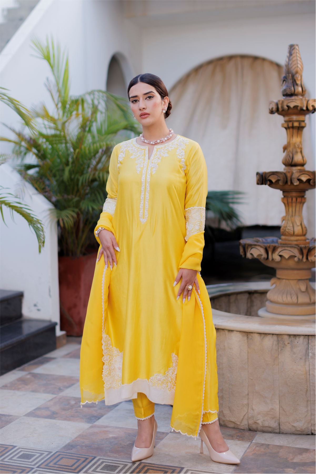 Yellow Embroidered Shirt with Dupatta