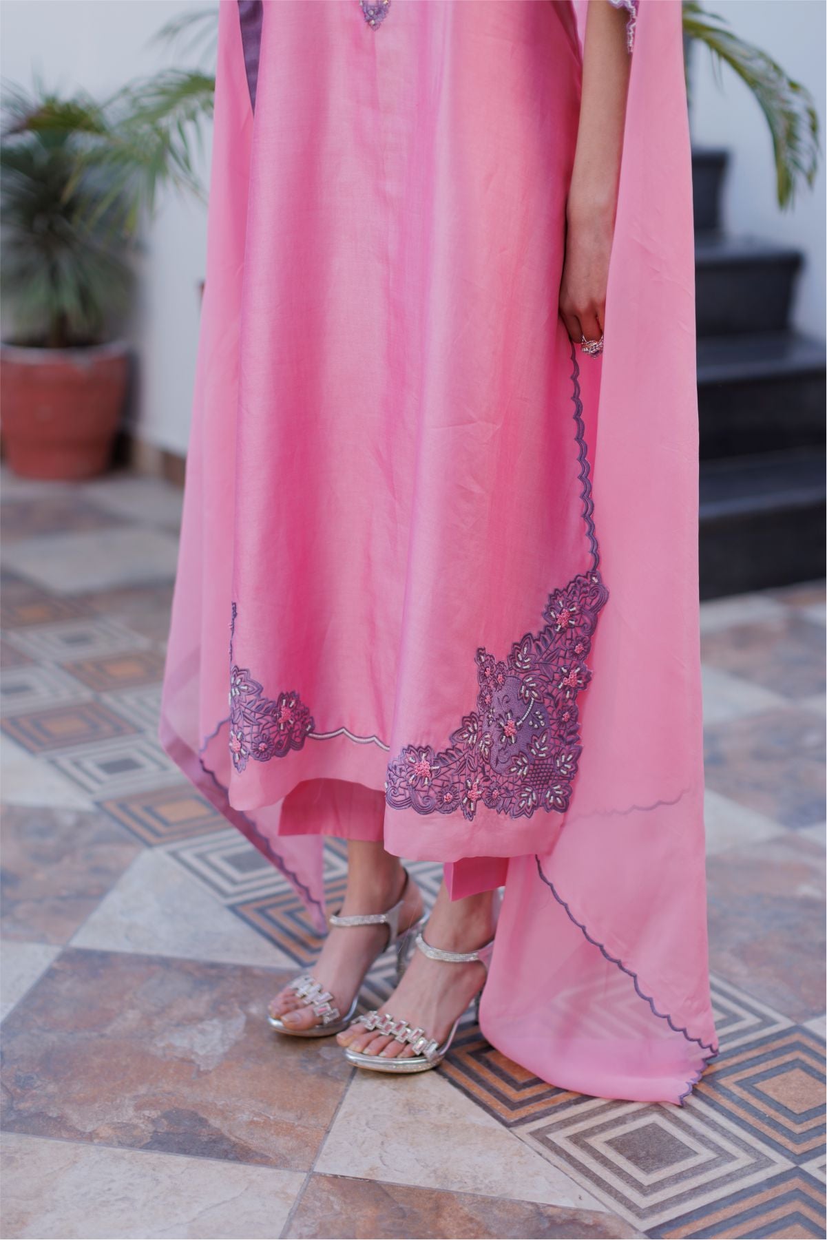 Pink Embroidered Shirt with Dupatta