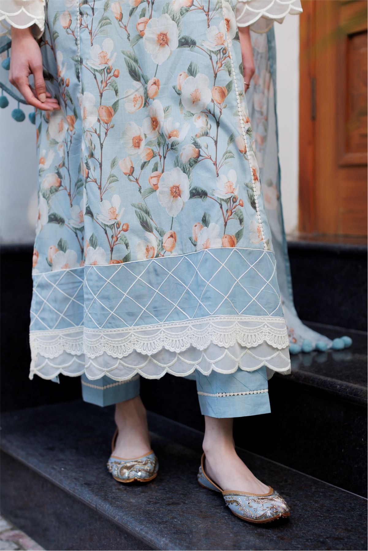 Grey Floral Shirt with Dupatta