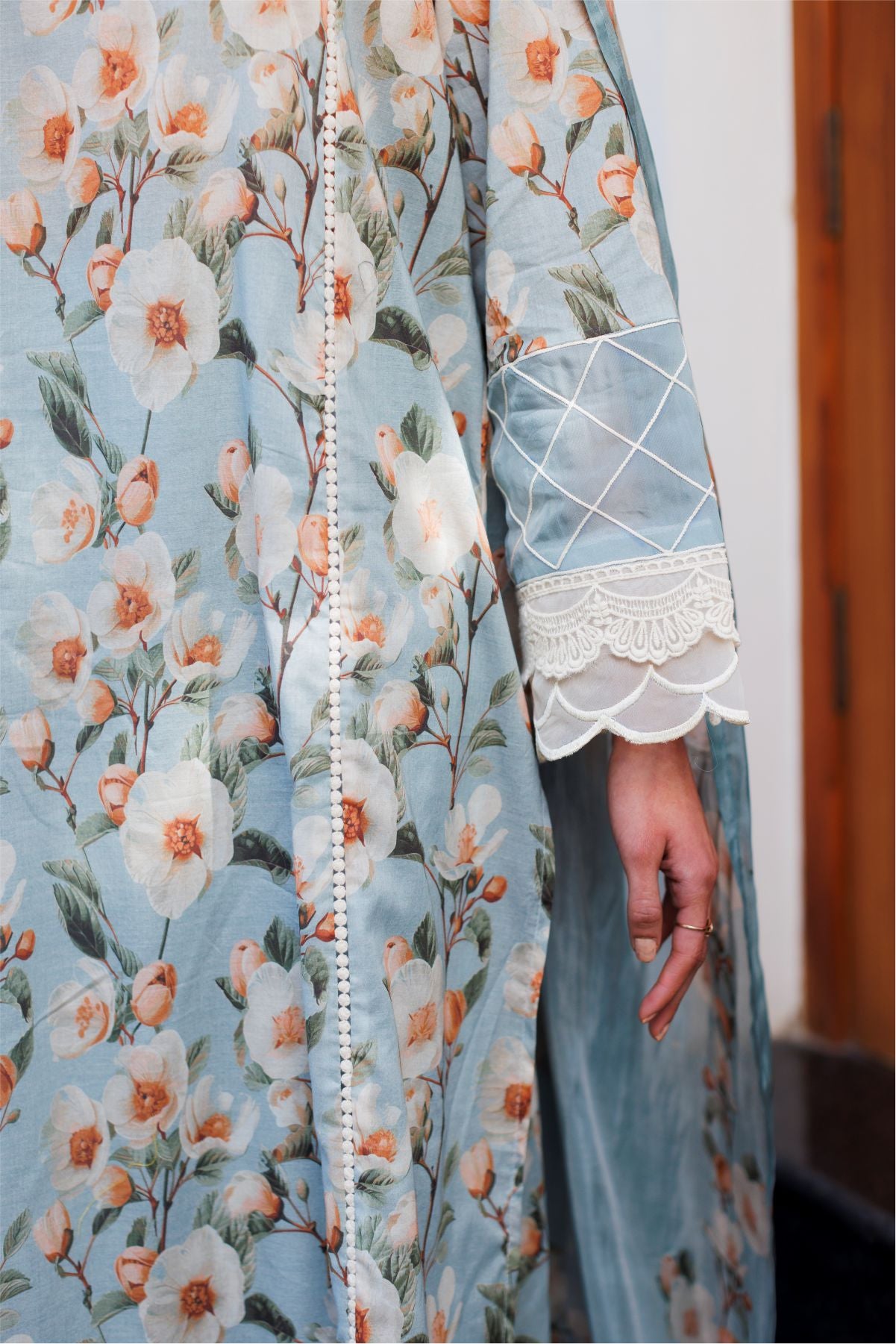 Grey Floral Shirt with Dupatta