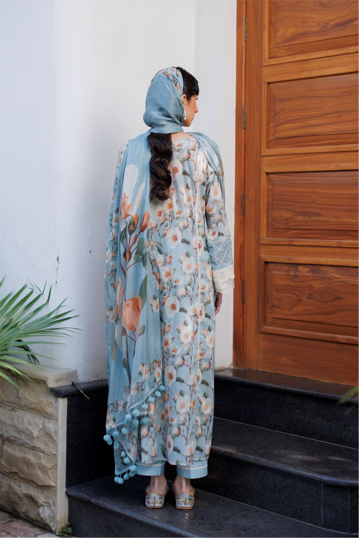 Grey Floral Shirt with Dupatta