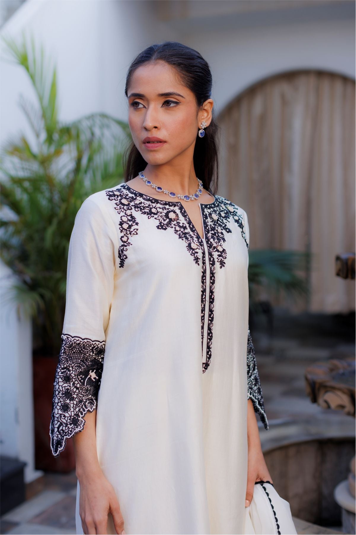 Off White Embroidered Shirt with Dupatta