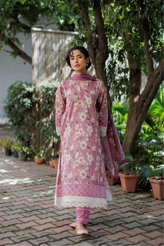 Pink Floral Shirt with Dupatta