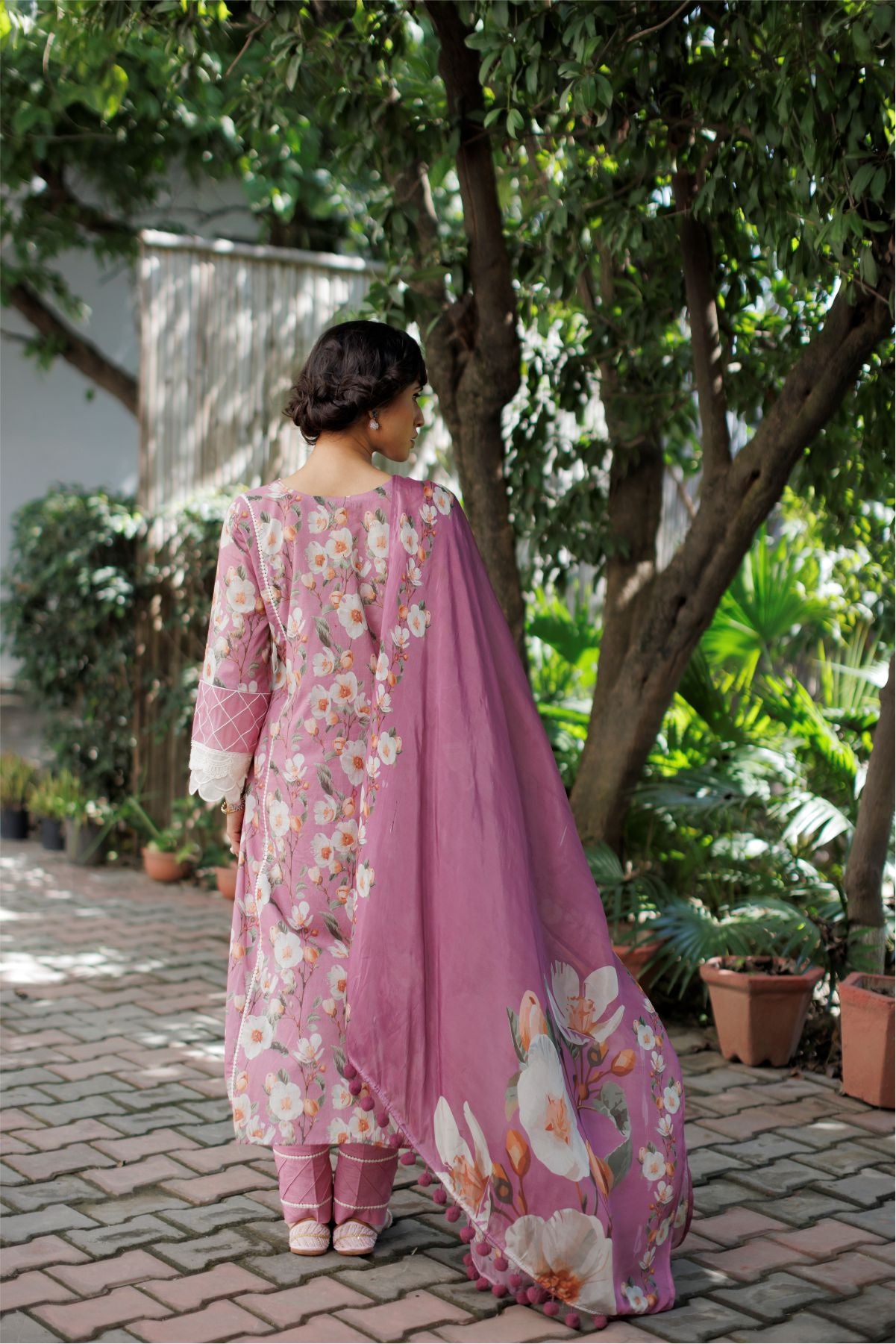 Pink Floral Shirt with Dupatta