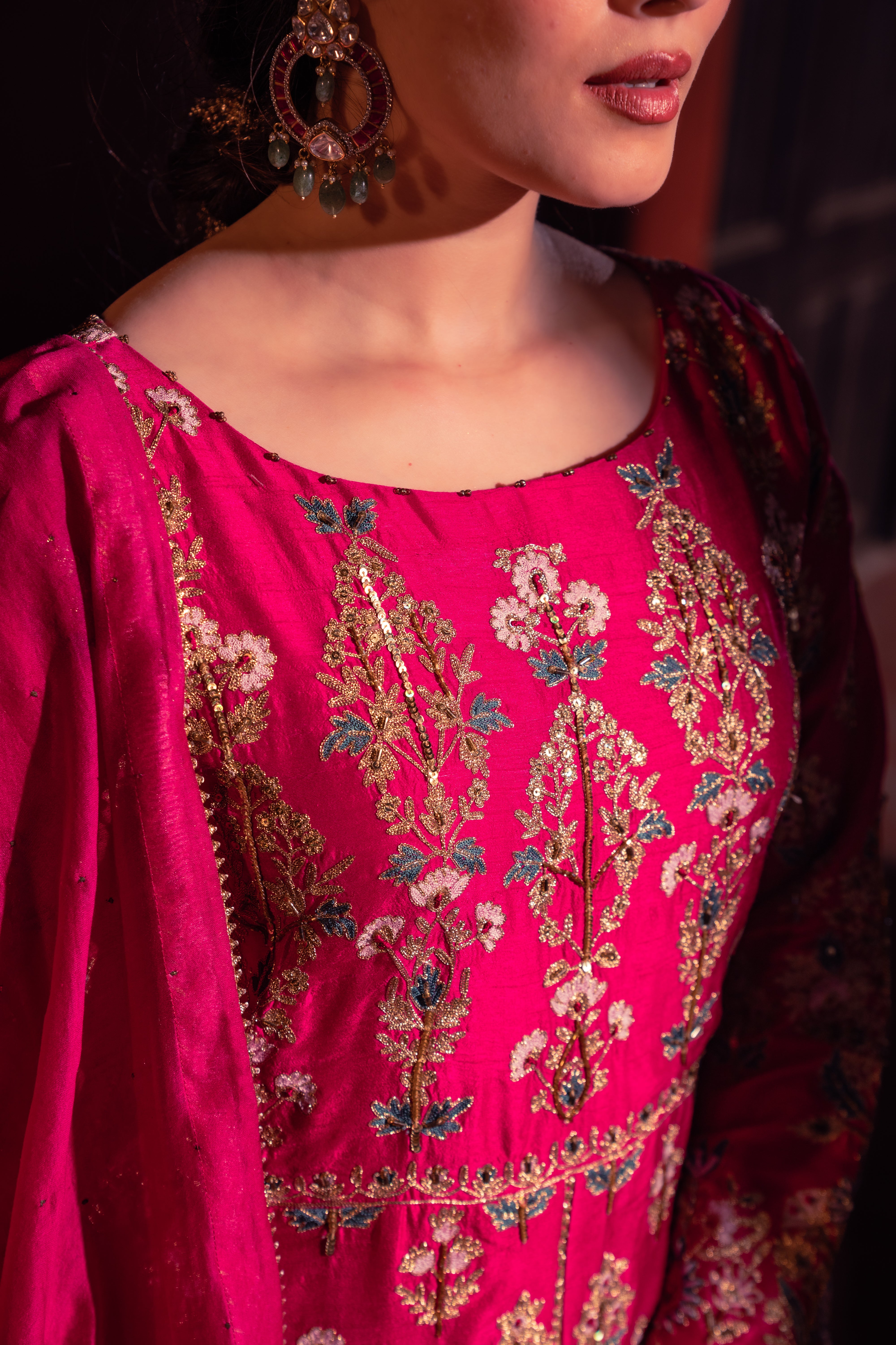 Heer - Centre Cut Rani Pink Set