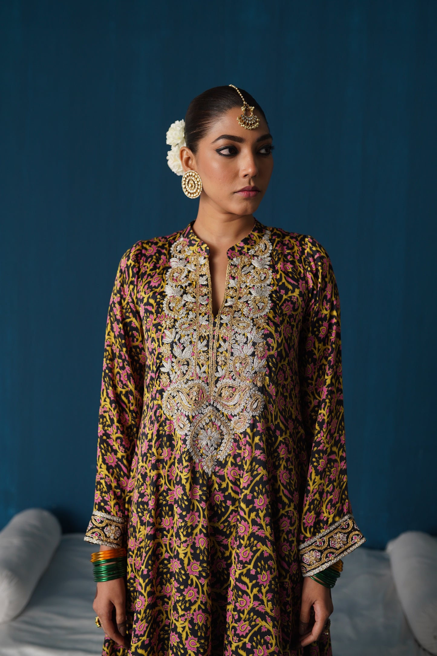 Naaz- Printed Anarkali with Dupatta - Black