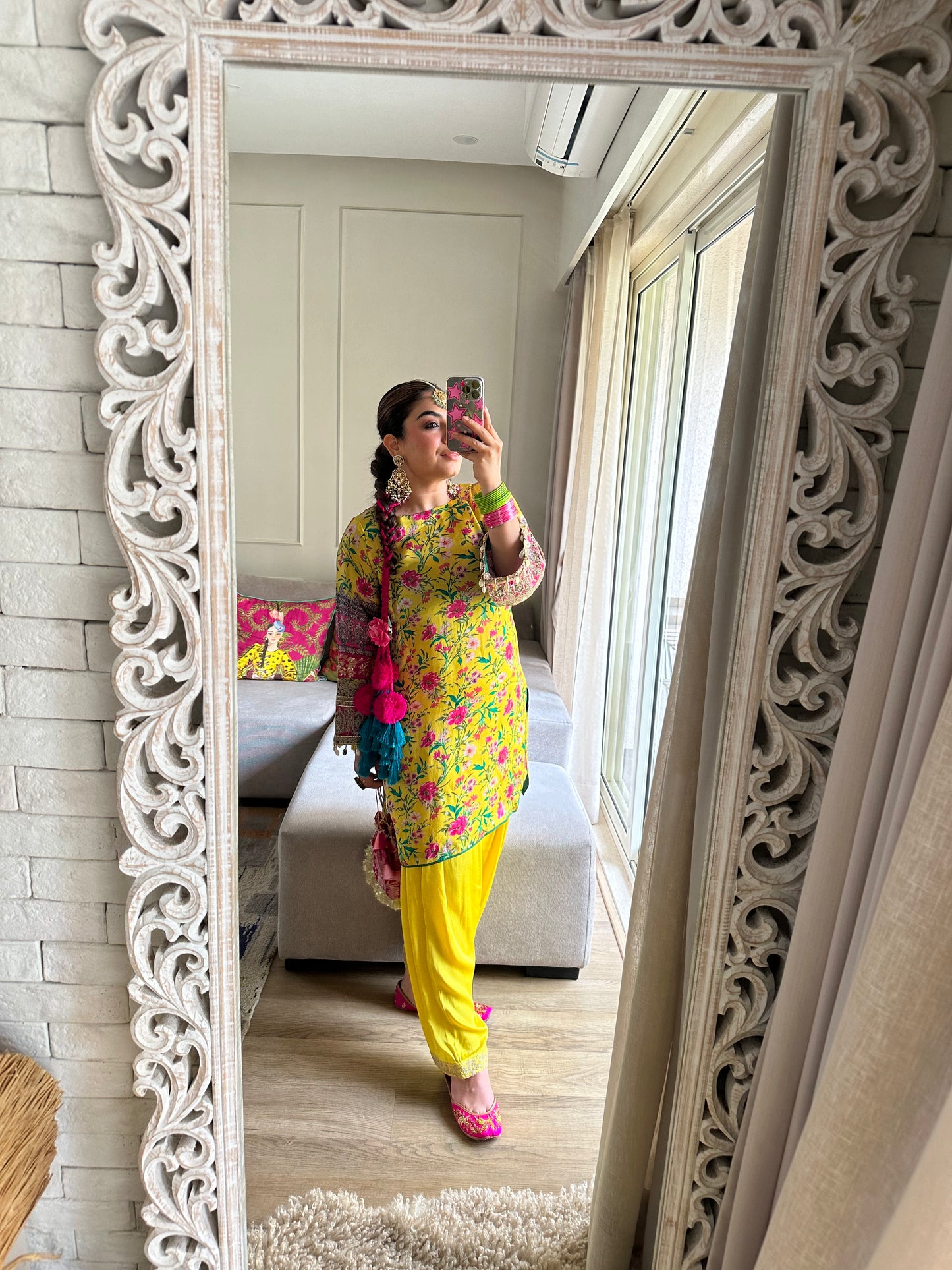 Zaarah- Satin Embroidered Kurta Set - Yellow