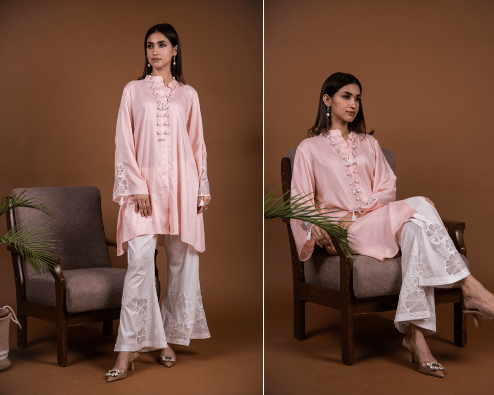 Floral Lawn Co-ord Set - Peach