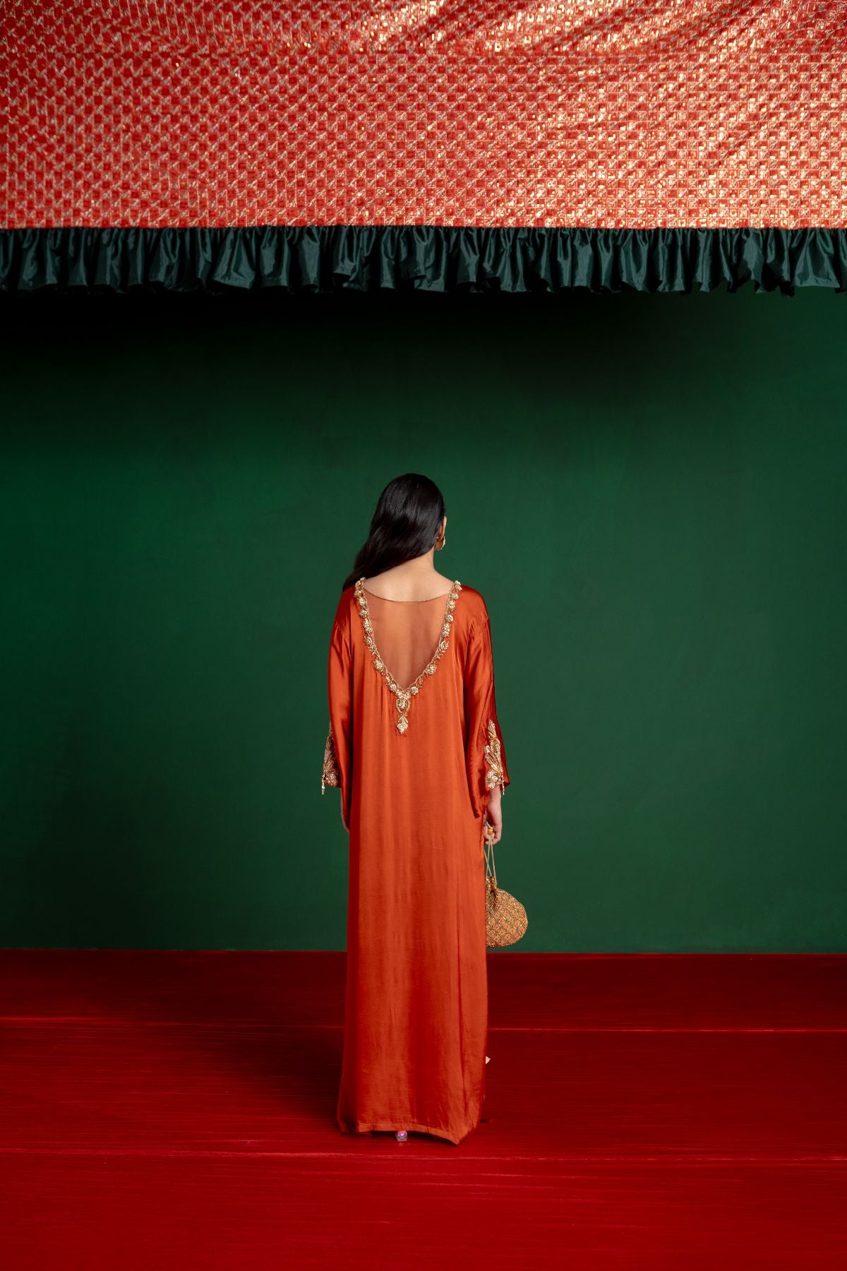 Orange Hand Embroidered Kaftan