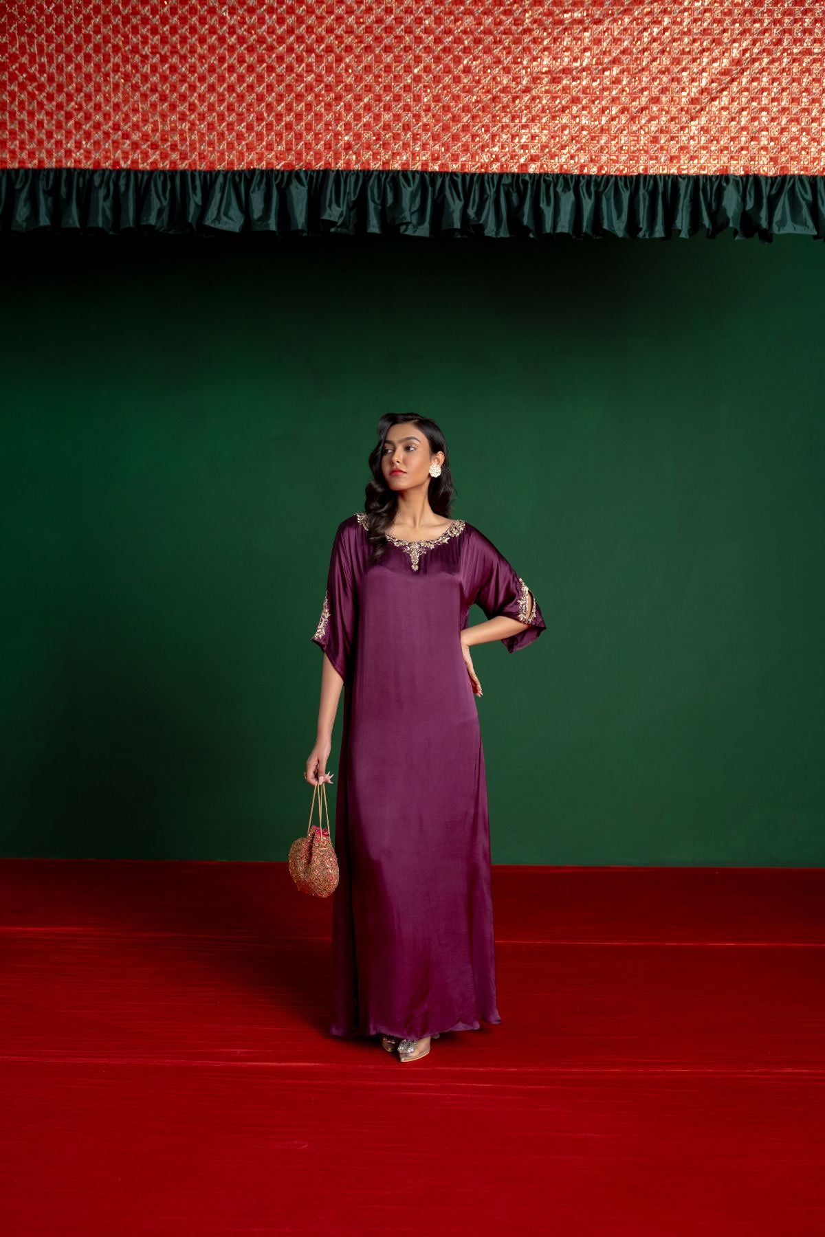 Plum Hand Embroidered Kaftan