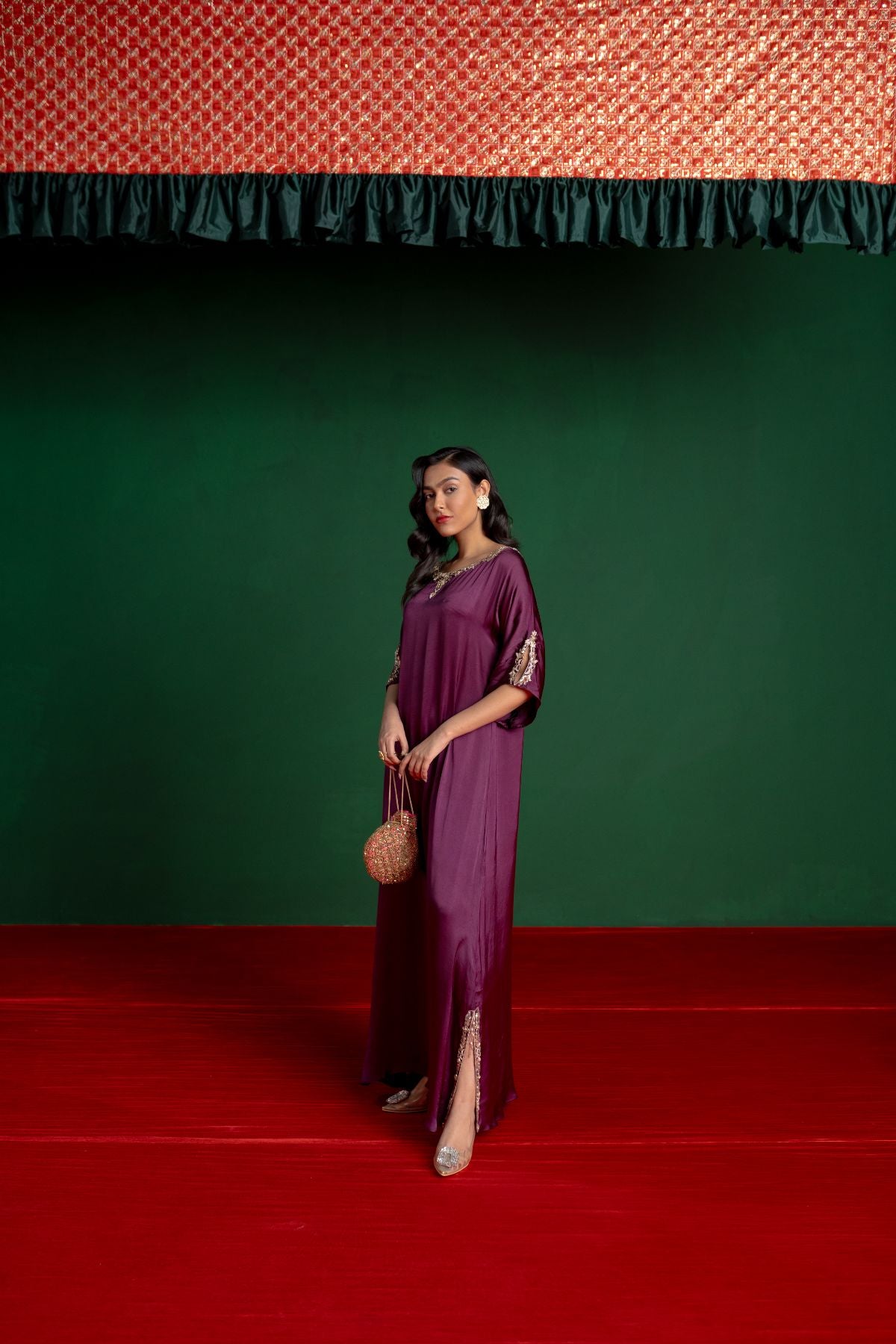 Plum Hand Embroidered Kaftan
