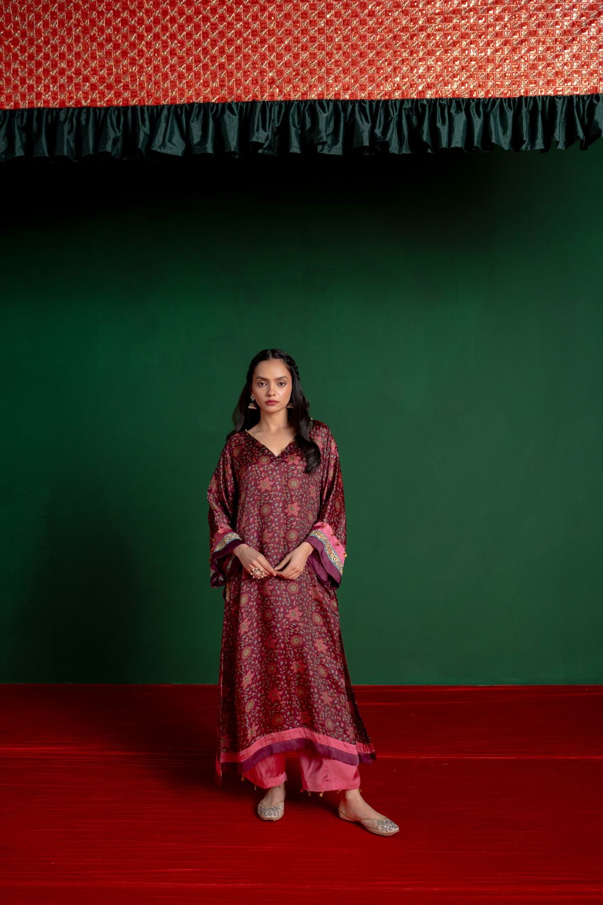 Burgundy Printed Kurta Set