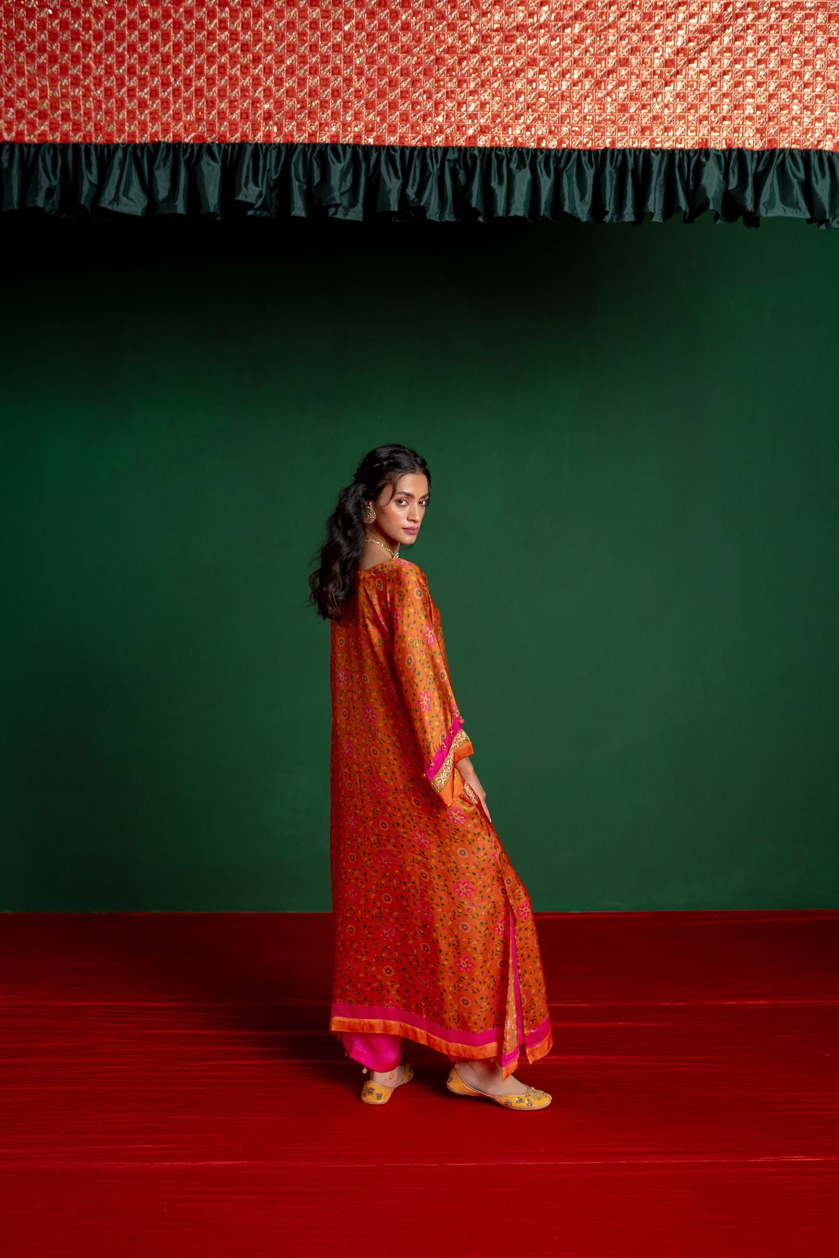 Rust Orange Printed Kurta Set