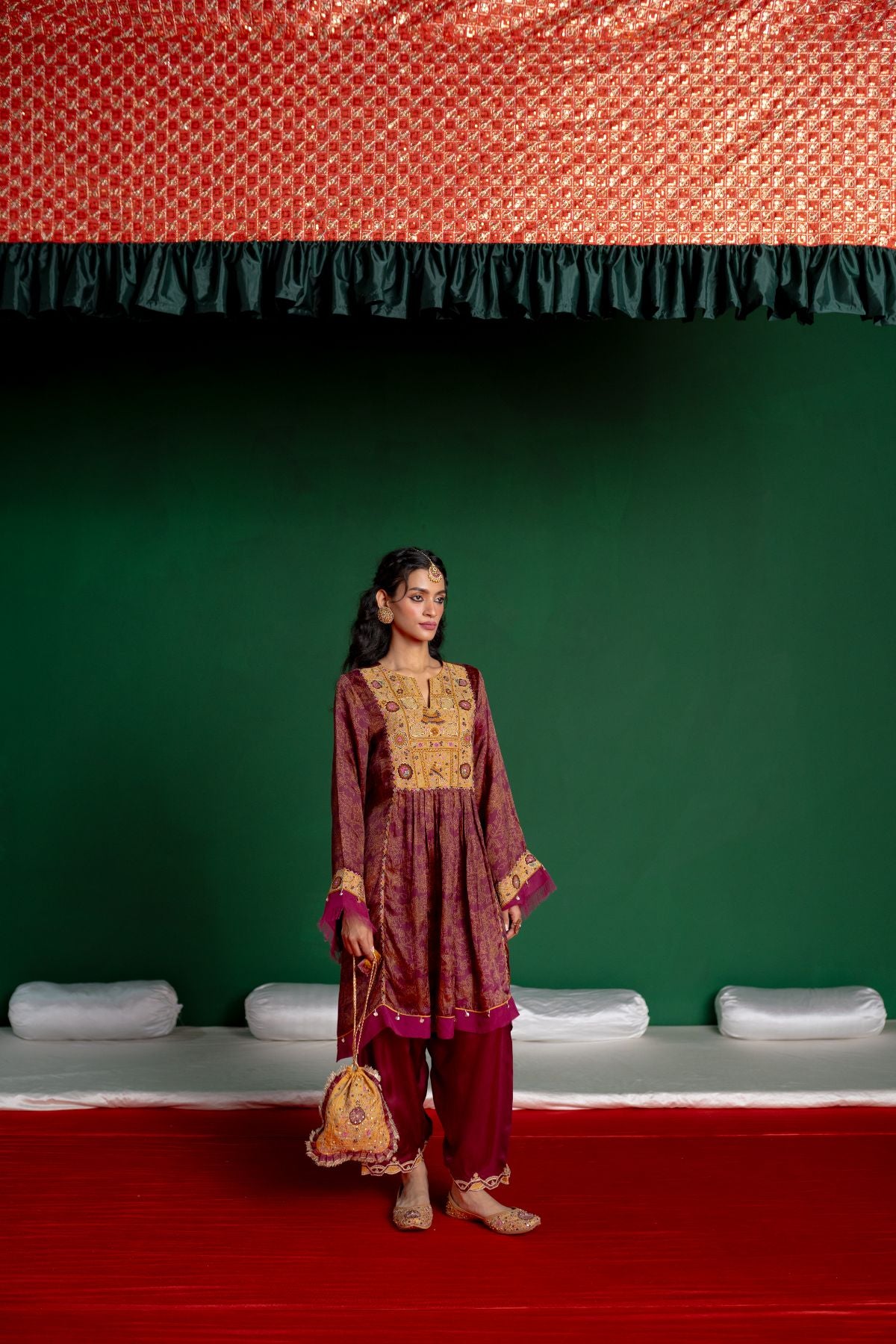 Plum Printed Kurta Set