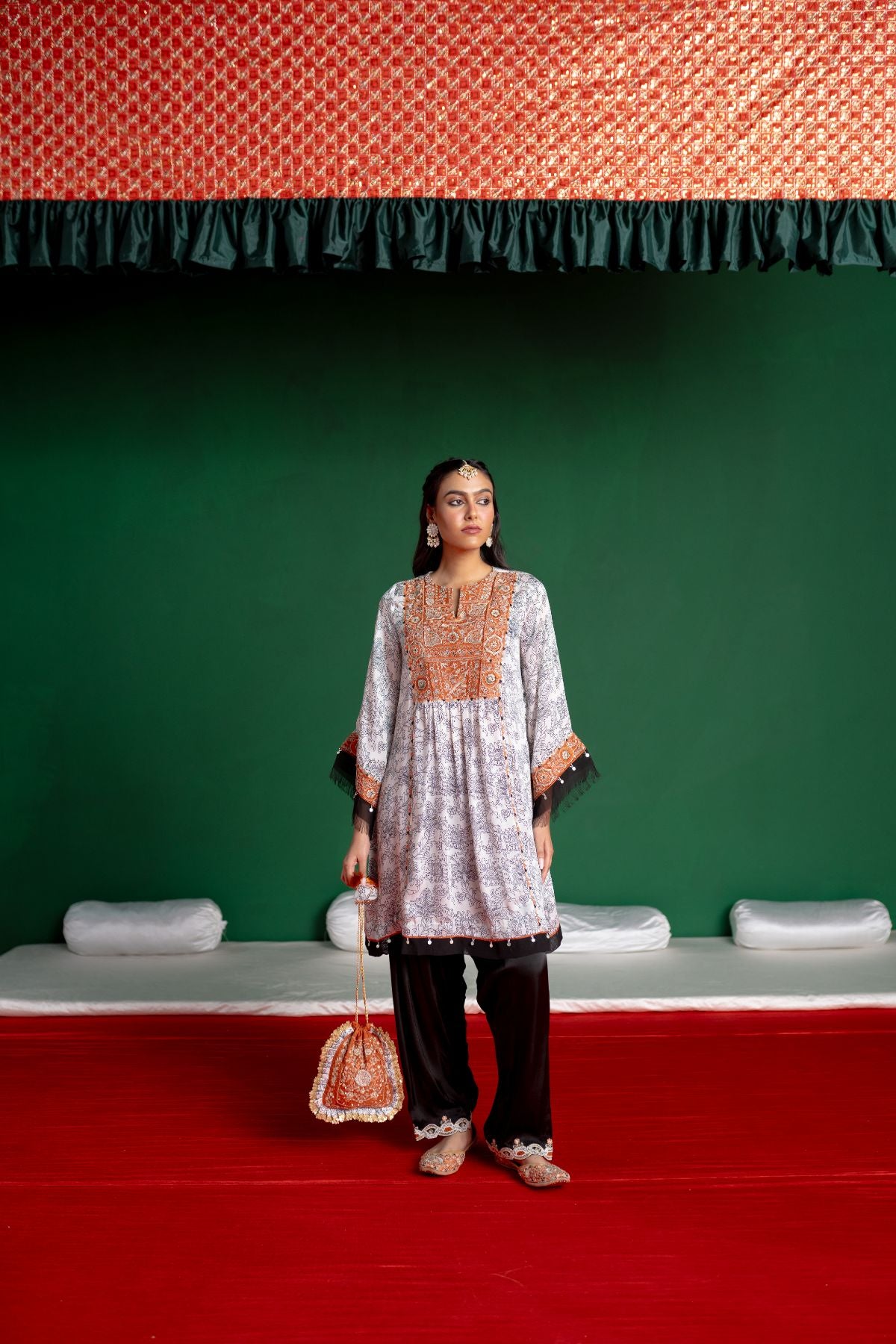 White Printed Kurta Set