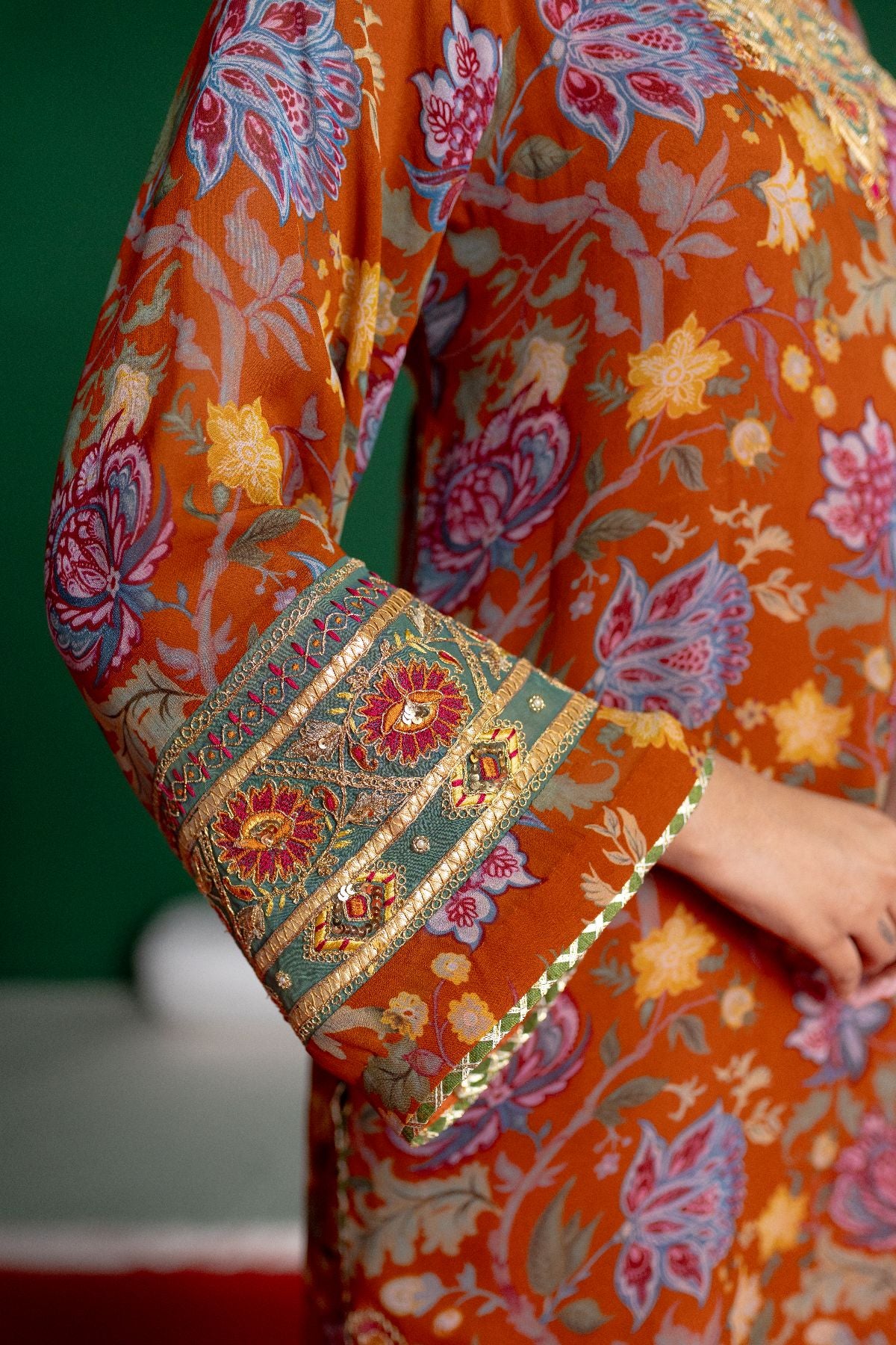 Rust Printed Sharara Set