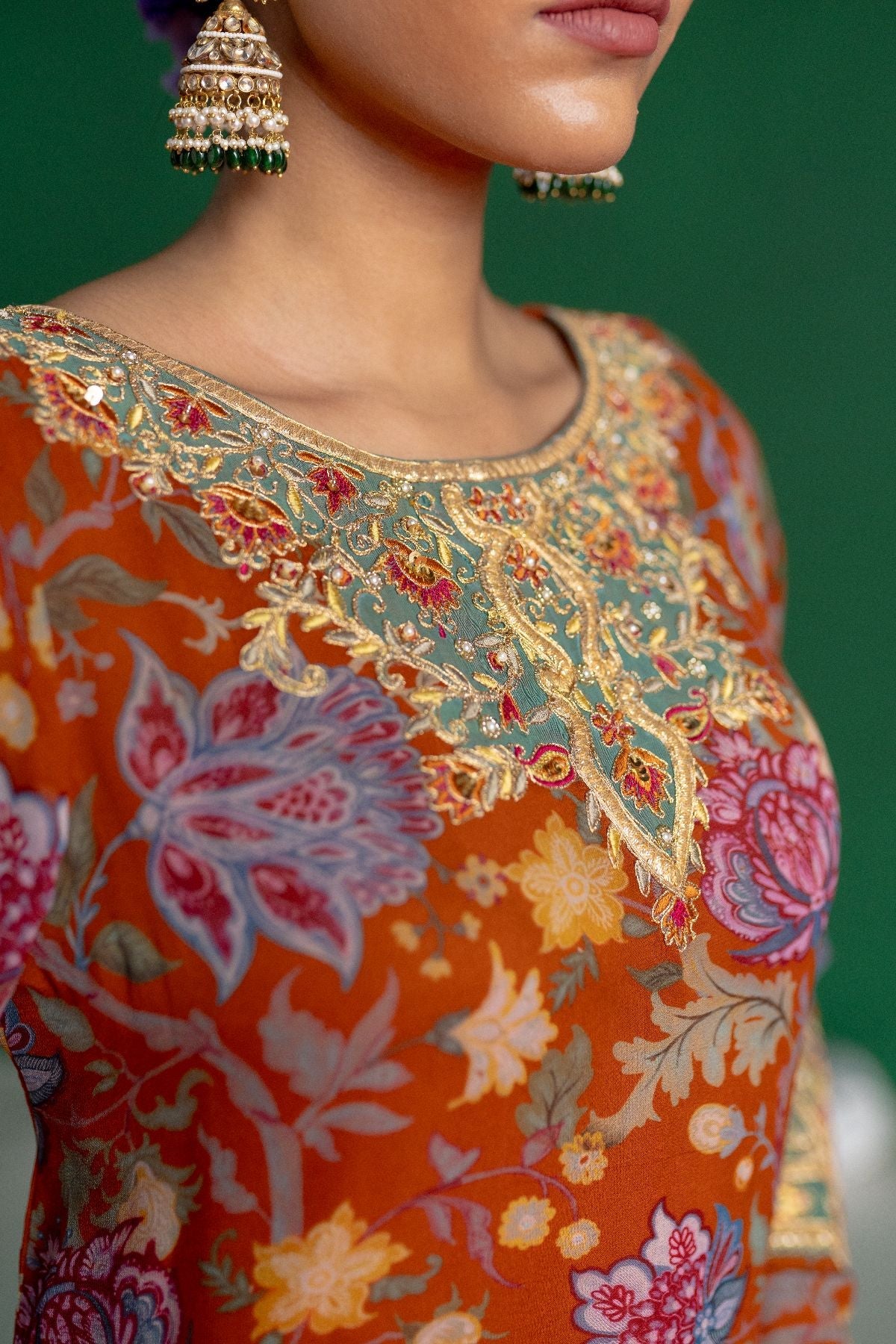 Rust Printed Sharara Set