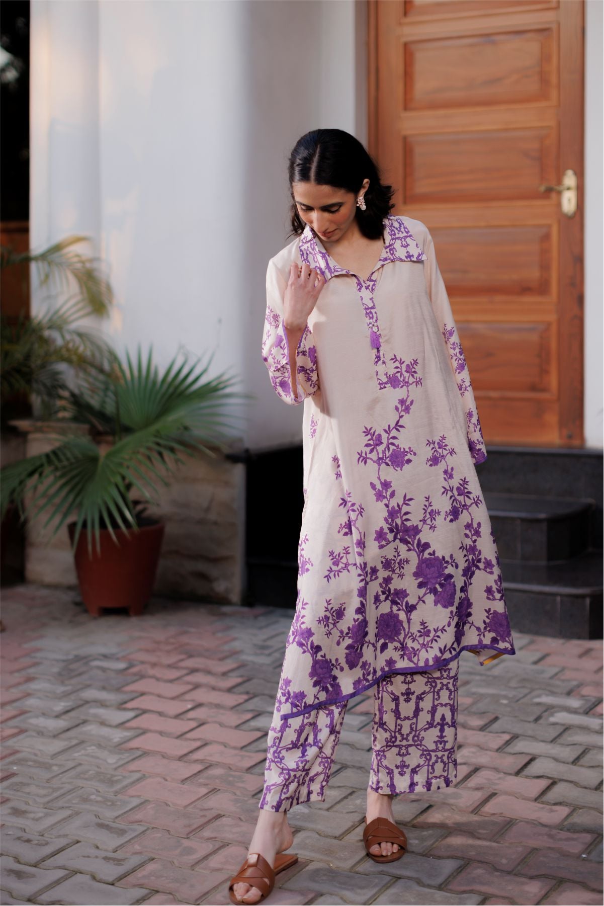 Peach Floral Silk Co-ord Set