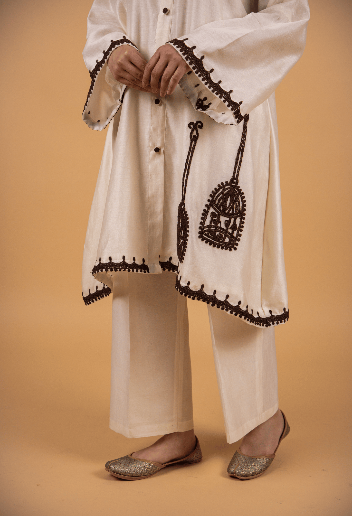 Cage Chanderi Co-ord Set - Milky White
