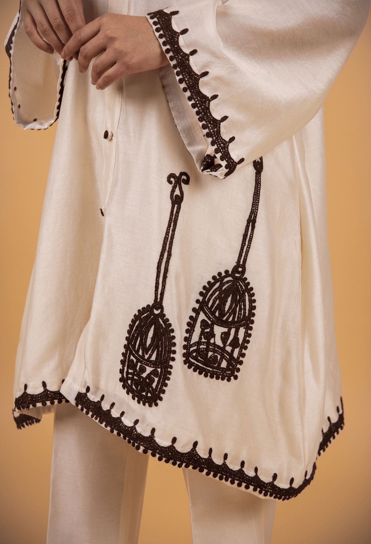 Cage Chanderi Co-ord Set - Milky White