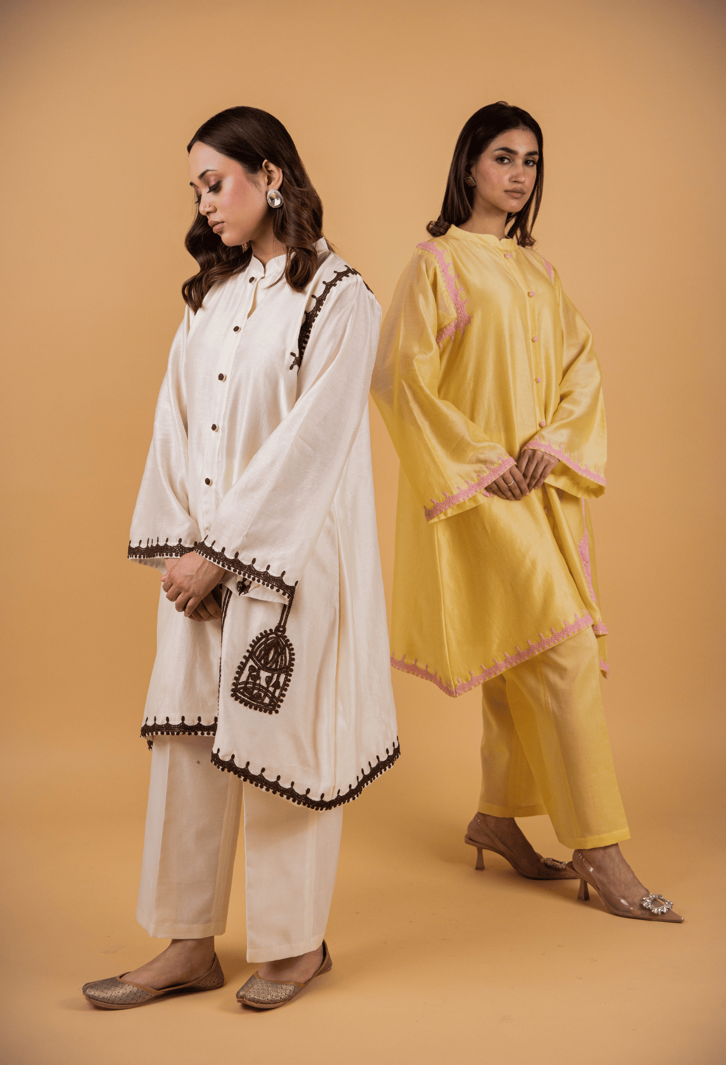Cage Chanderi Co-ord Set - Milky White