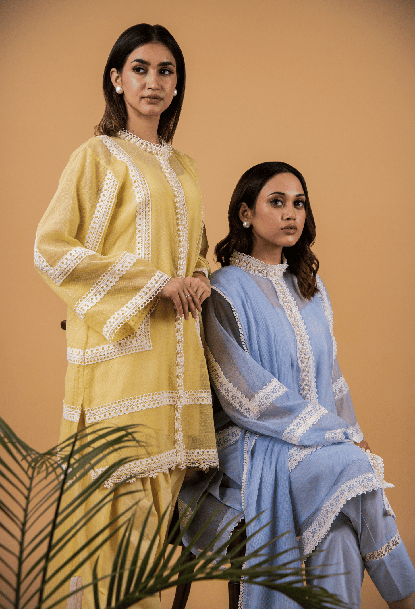 Cotton Net Pearl Jacket Suit - Powder Blue