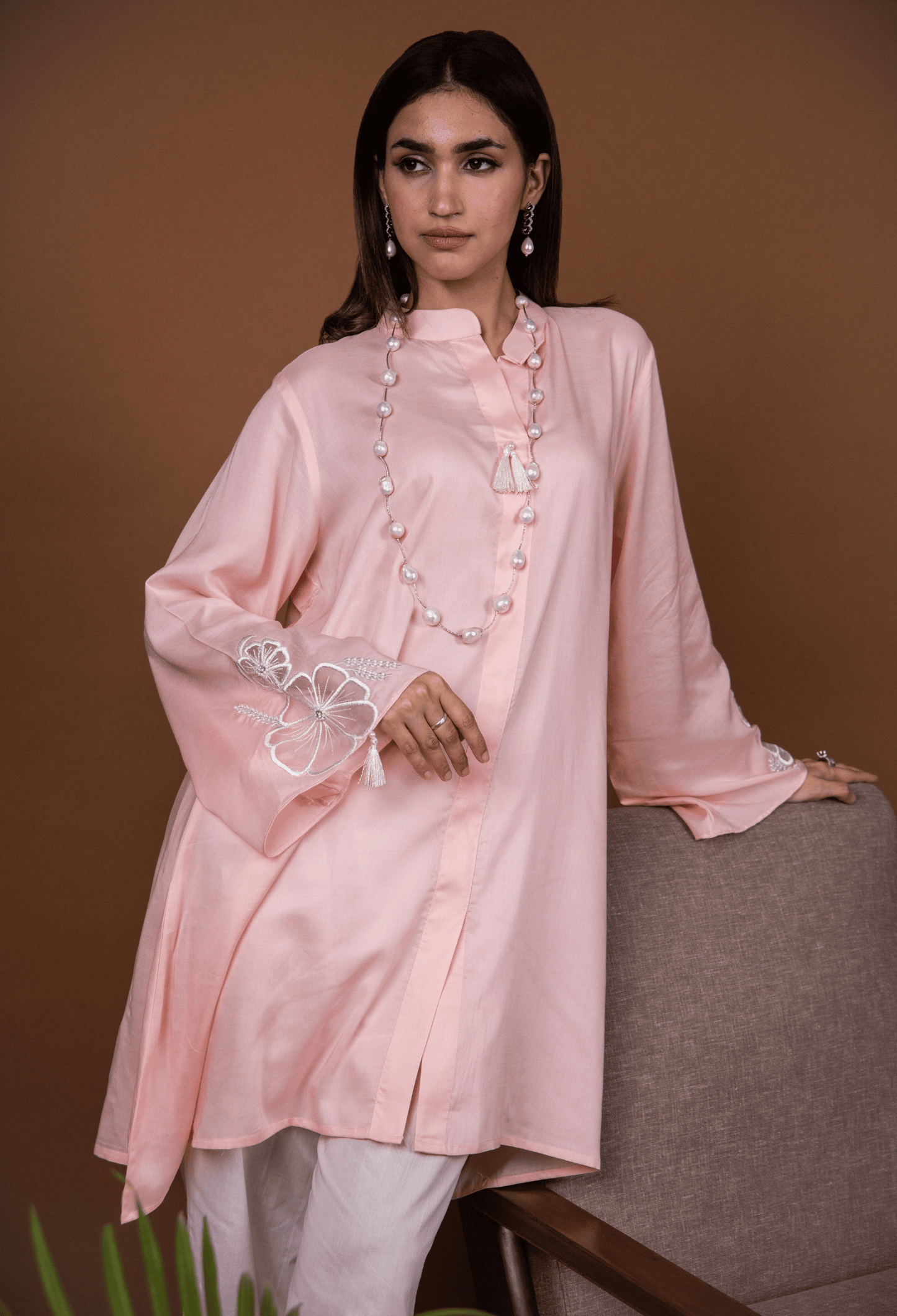 Floral Lawn Co-ord Set - Peach