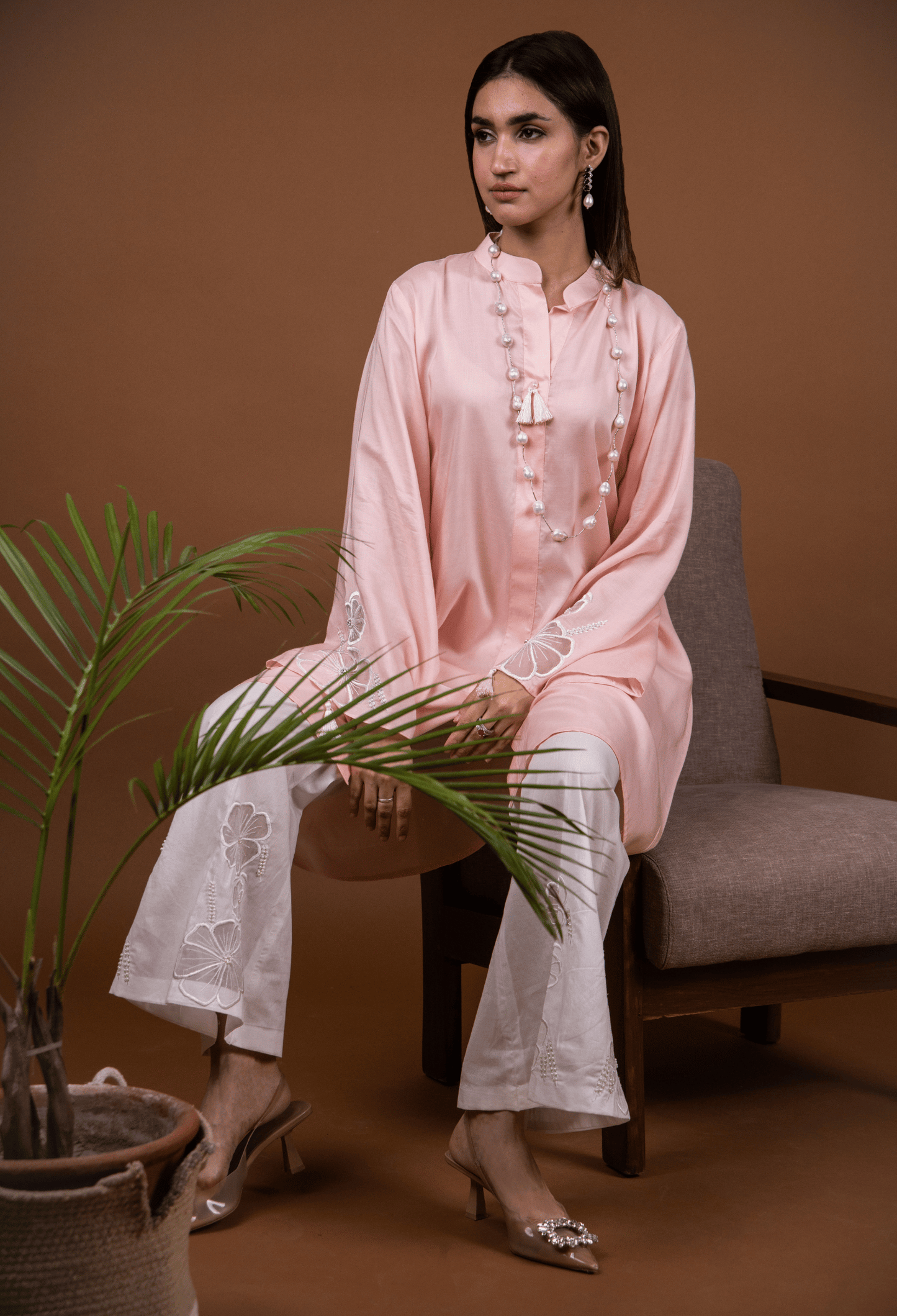 Floral Lawn Co-ord Set - Peach