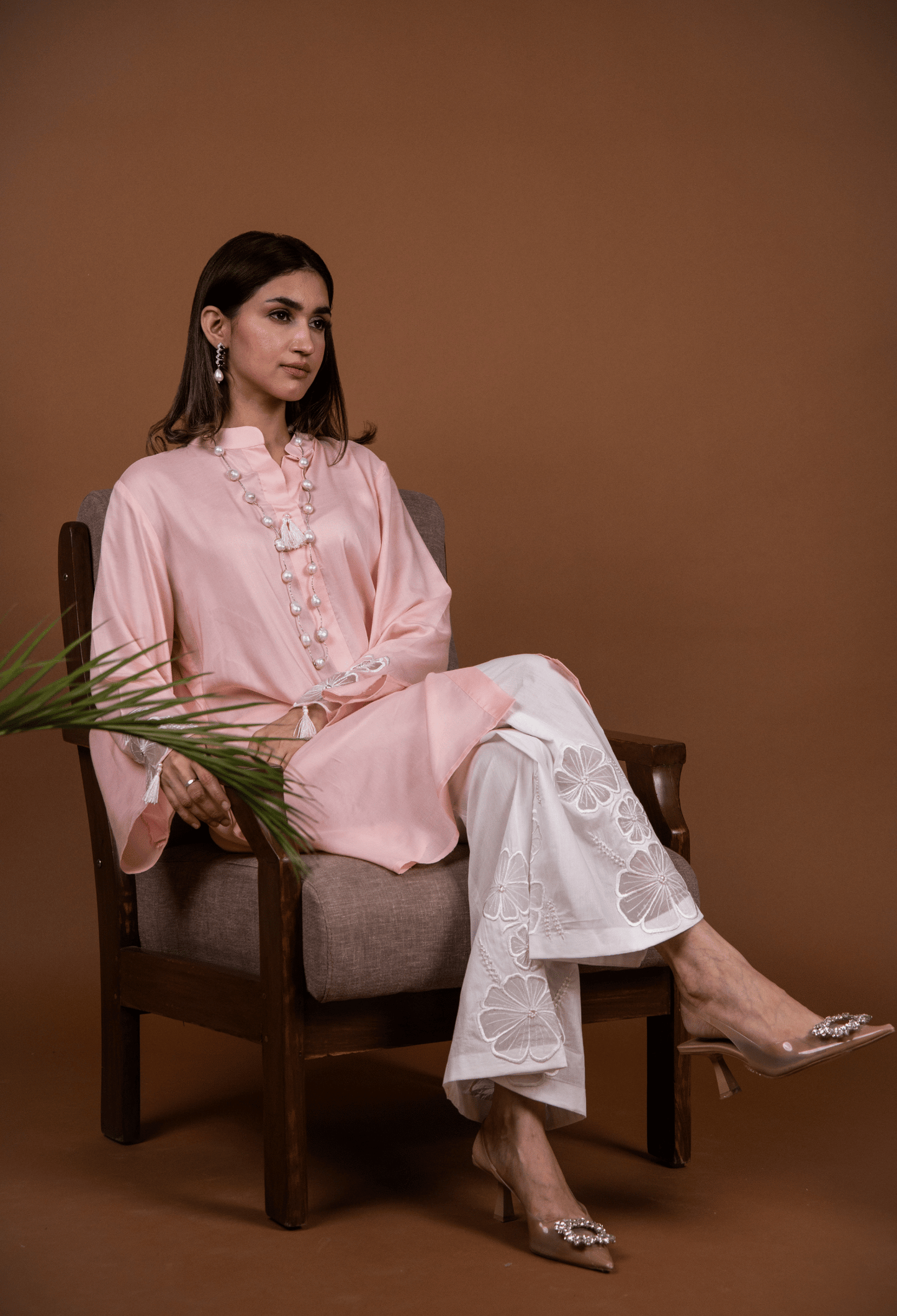 Floral Lawn Co-ord Set - Peach