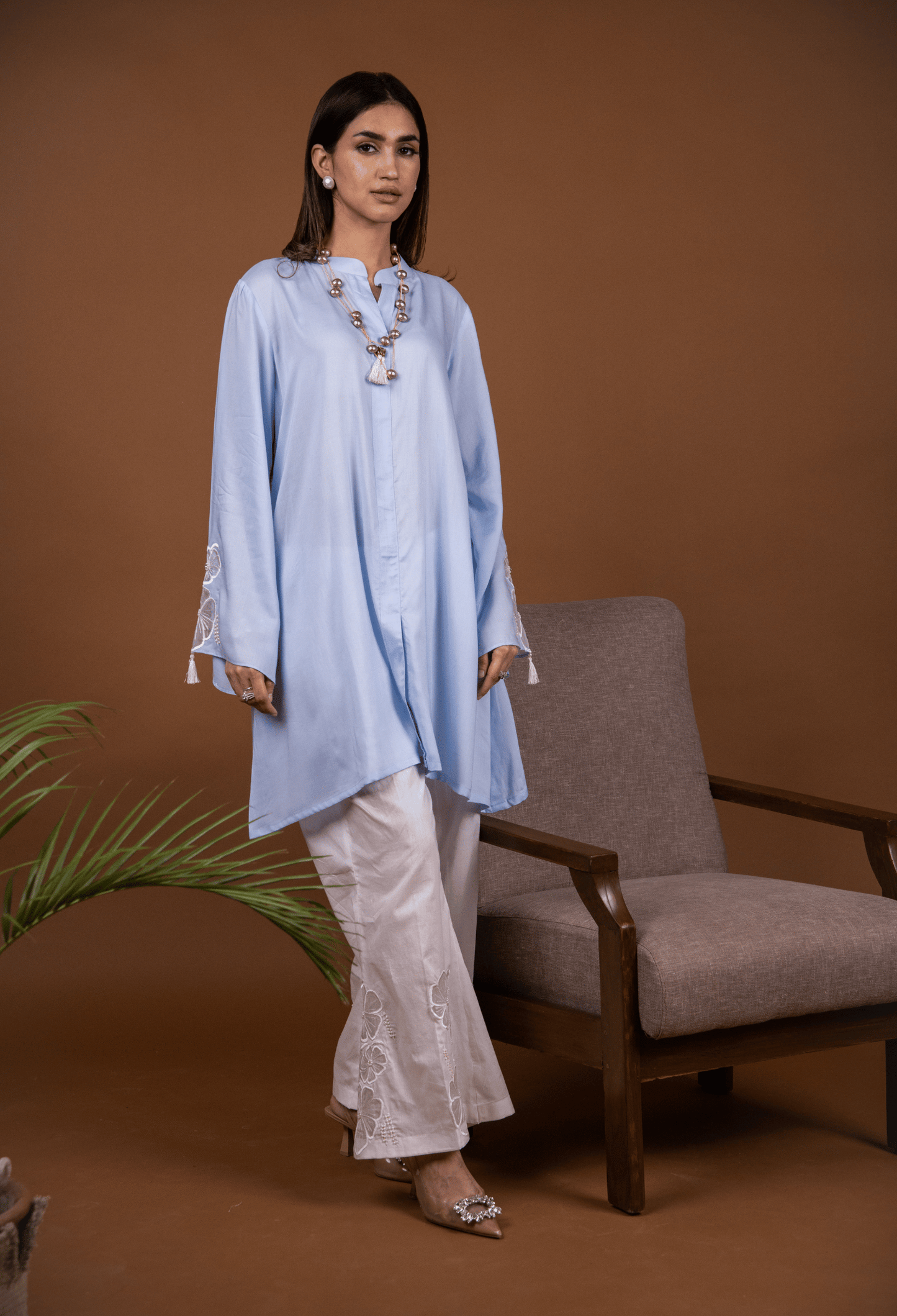 Floral Lawn Co-ord Set - Powder Blue