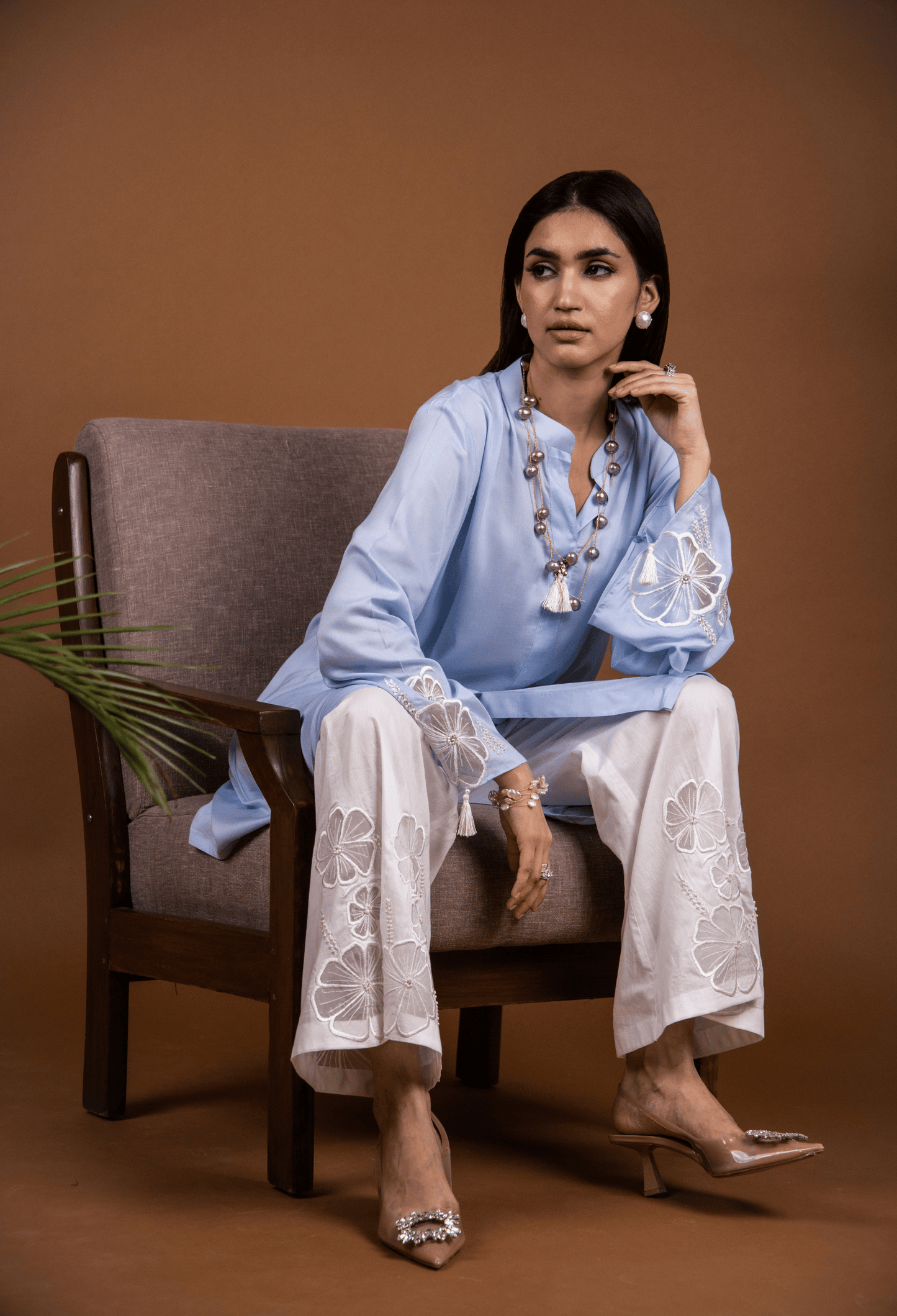 Floral Lawn Co-ord Set - Powder Blue