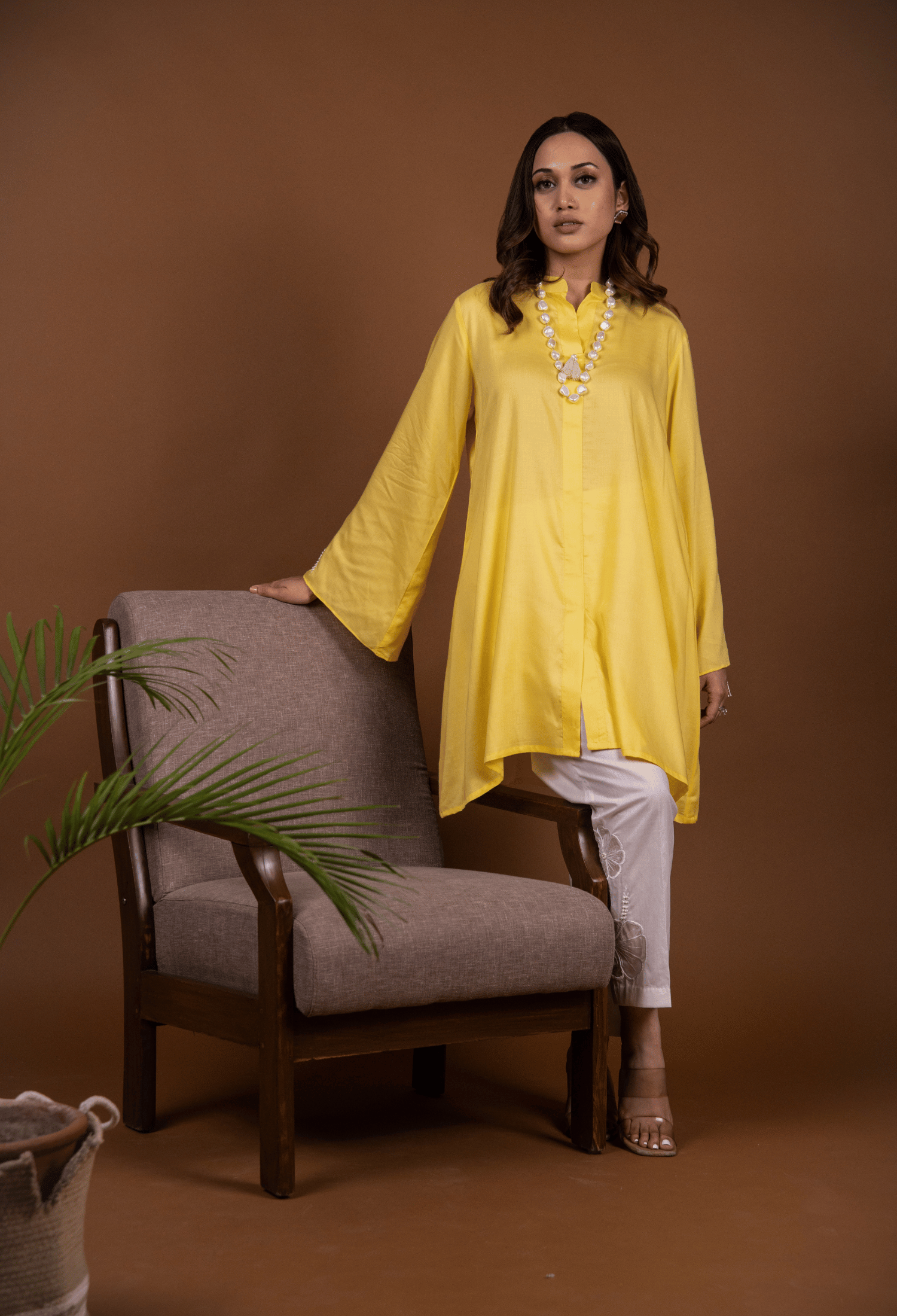 Floral Satin Touch Co-ord Set - Yellow