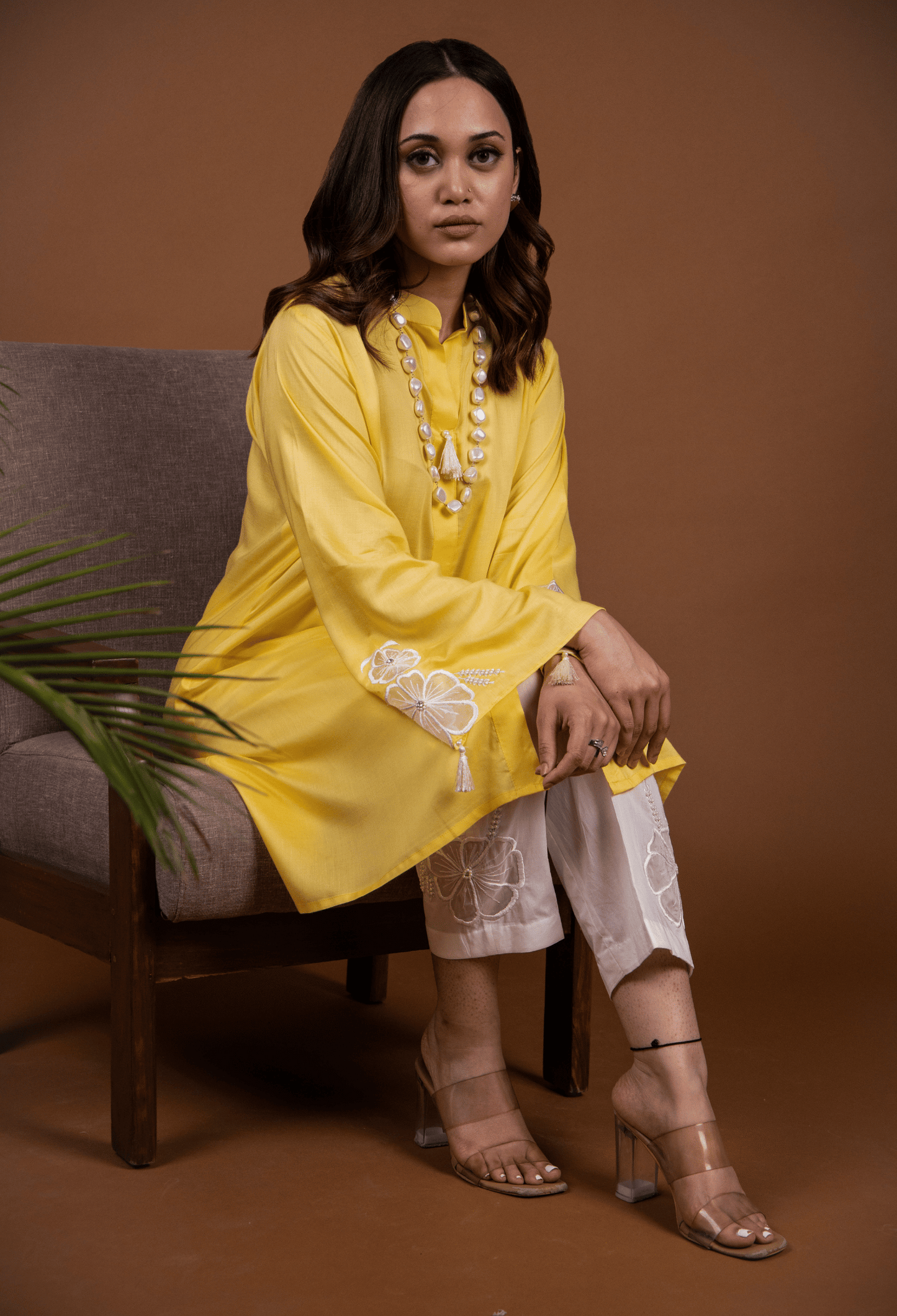 Floral Satin Touch Co-ord Set - Yellow