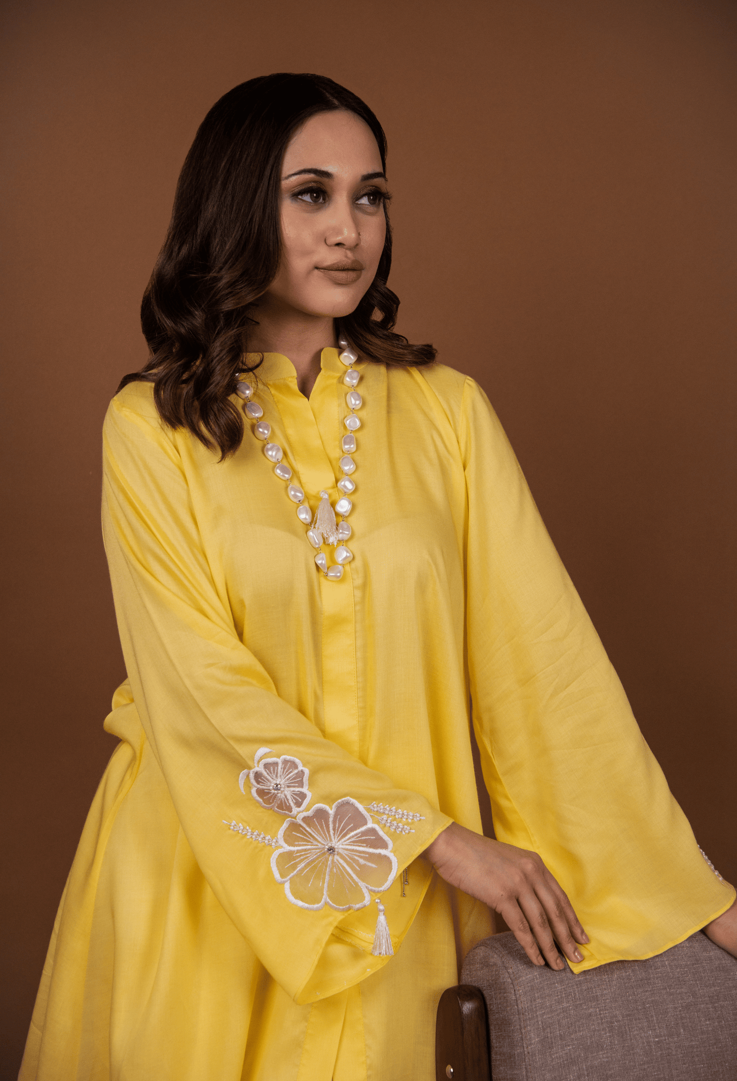 Floral Satin Touch Co-ord Set - Yellow