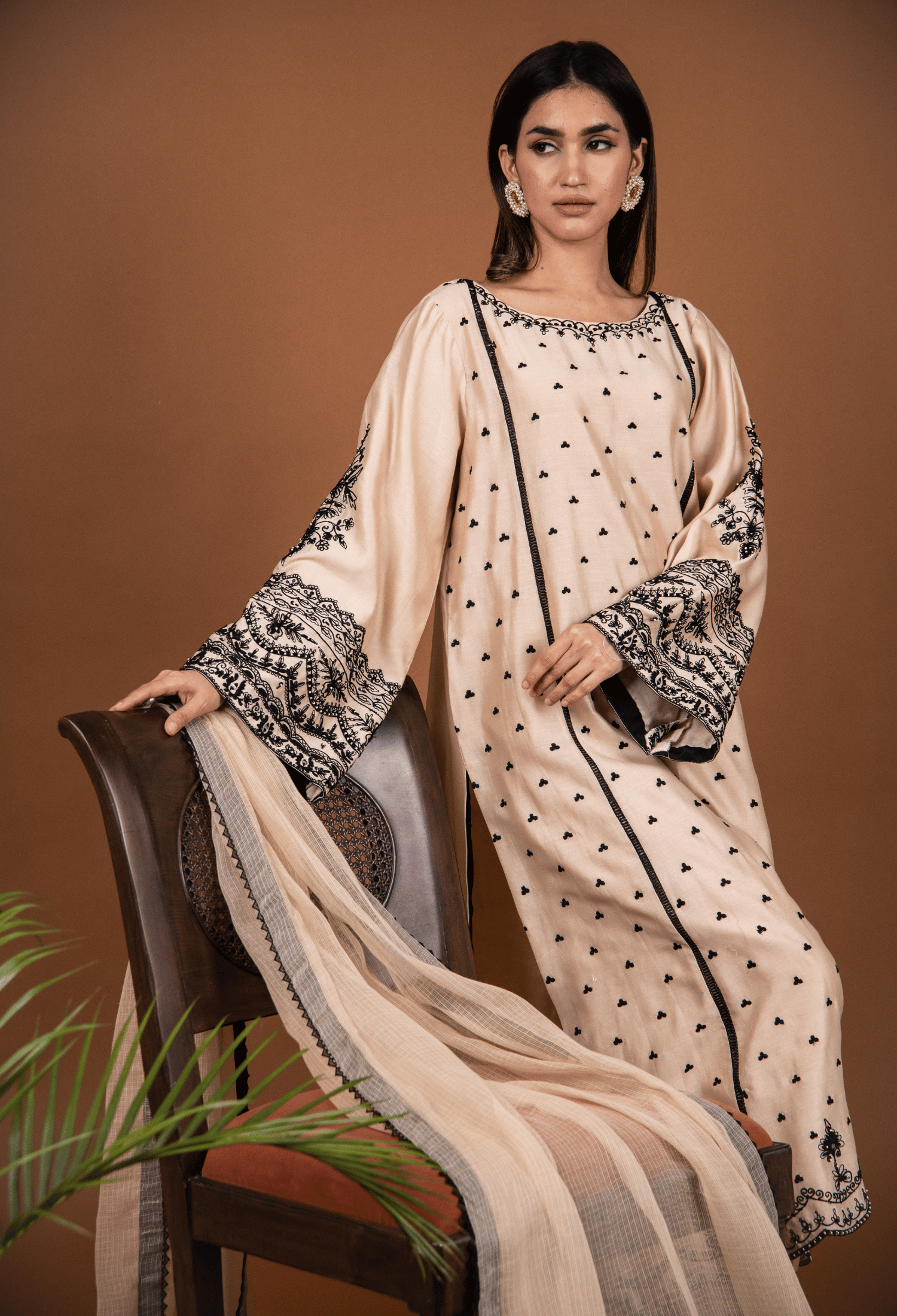 Dori Embroidered Chanderi Suit - Beige