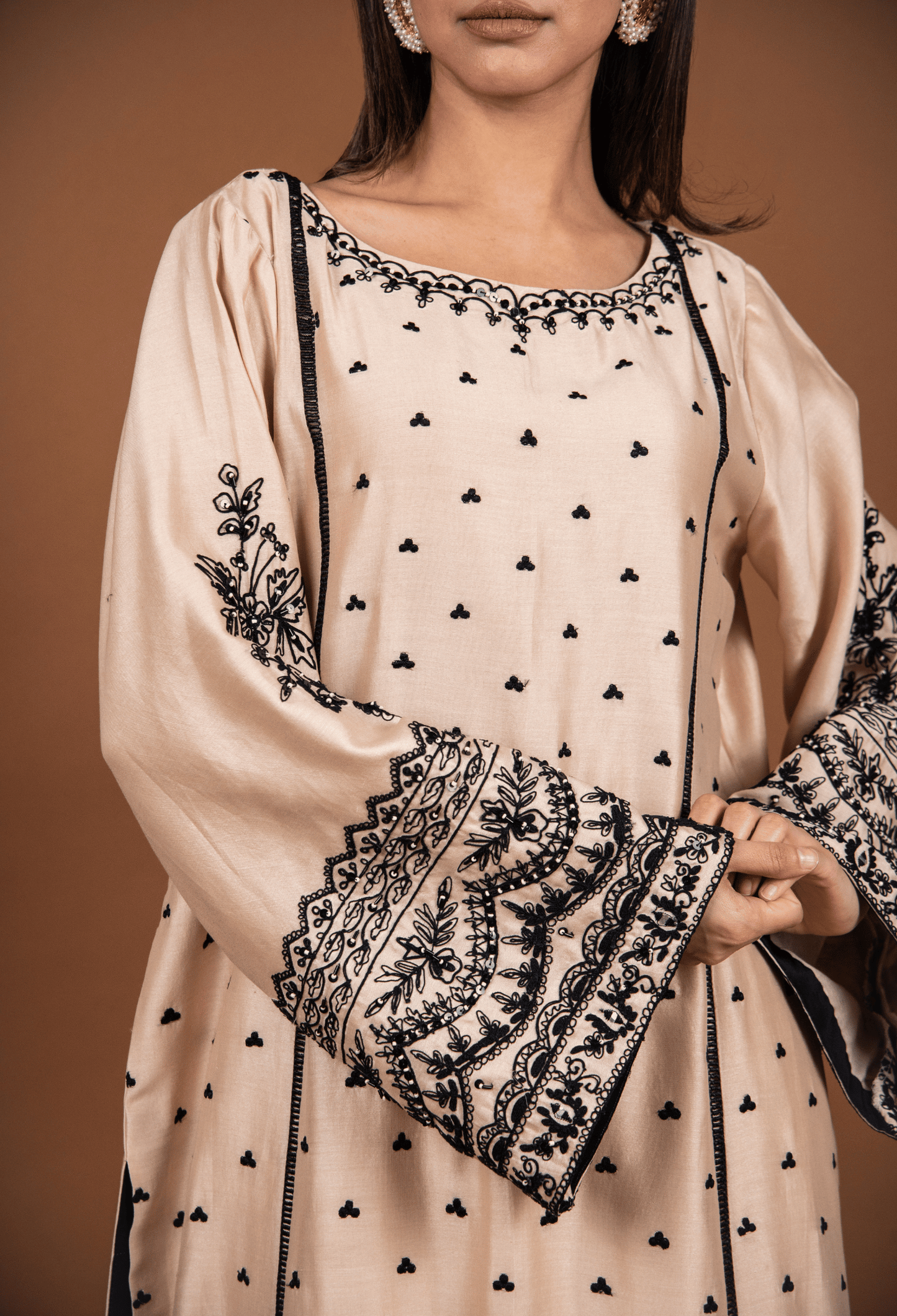 Dori Embroidered Chanderi Suit - Beige