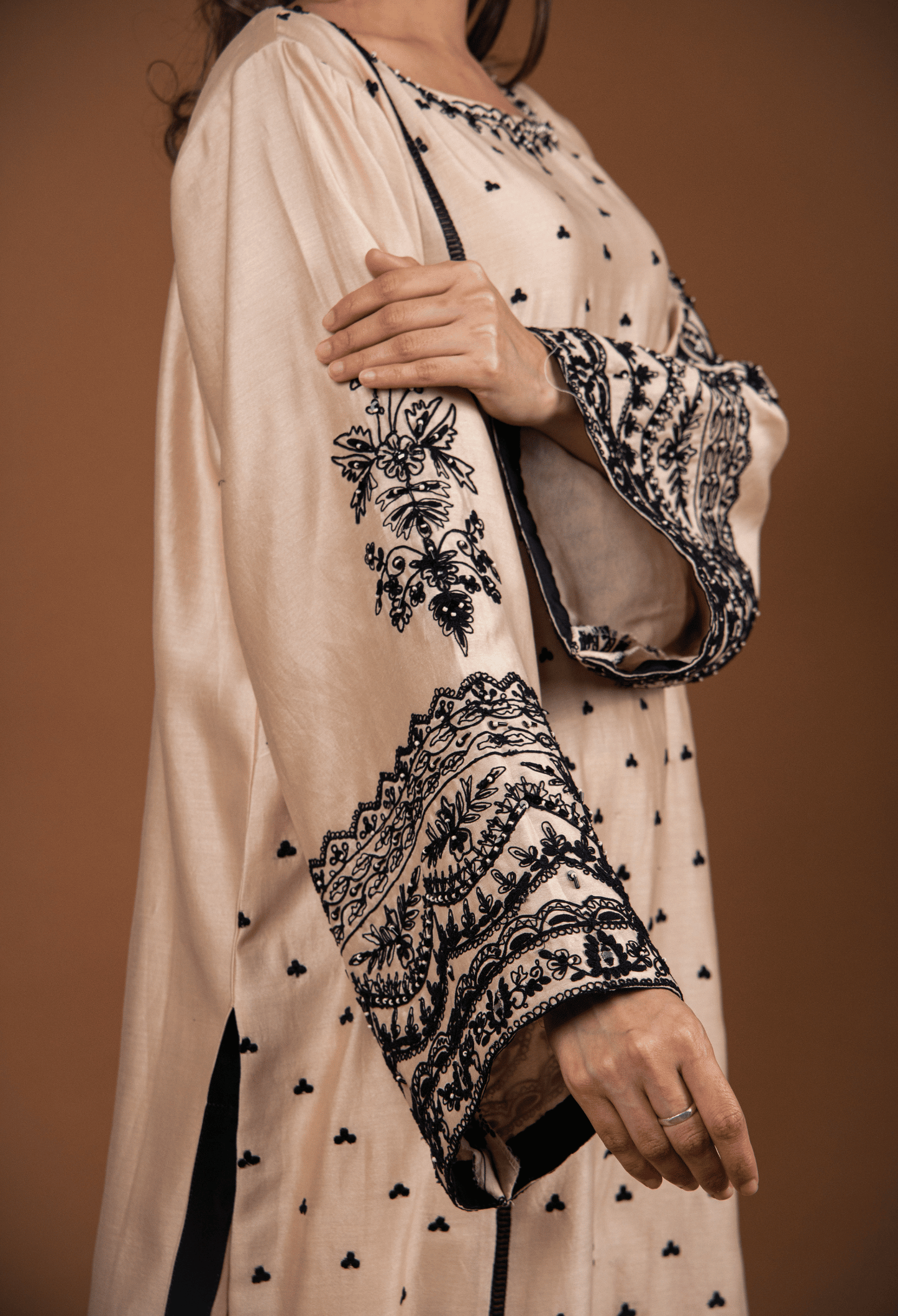 Dori Embroidered Chanderi Suit - Beige