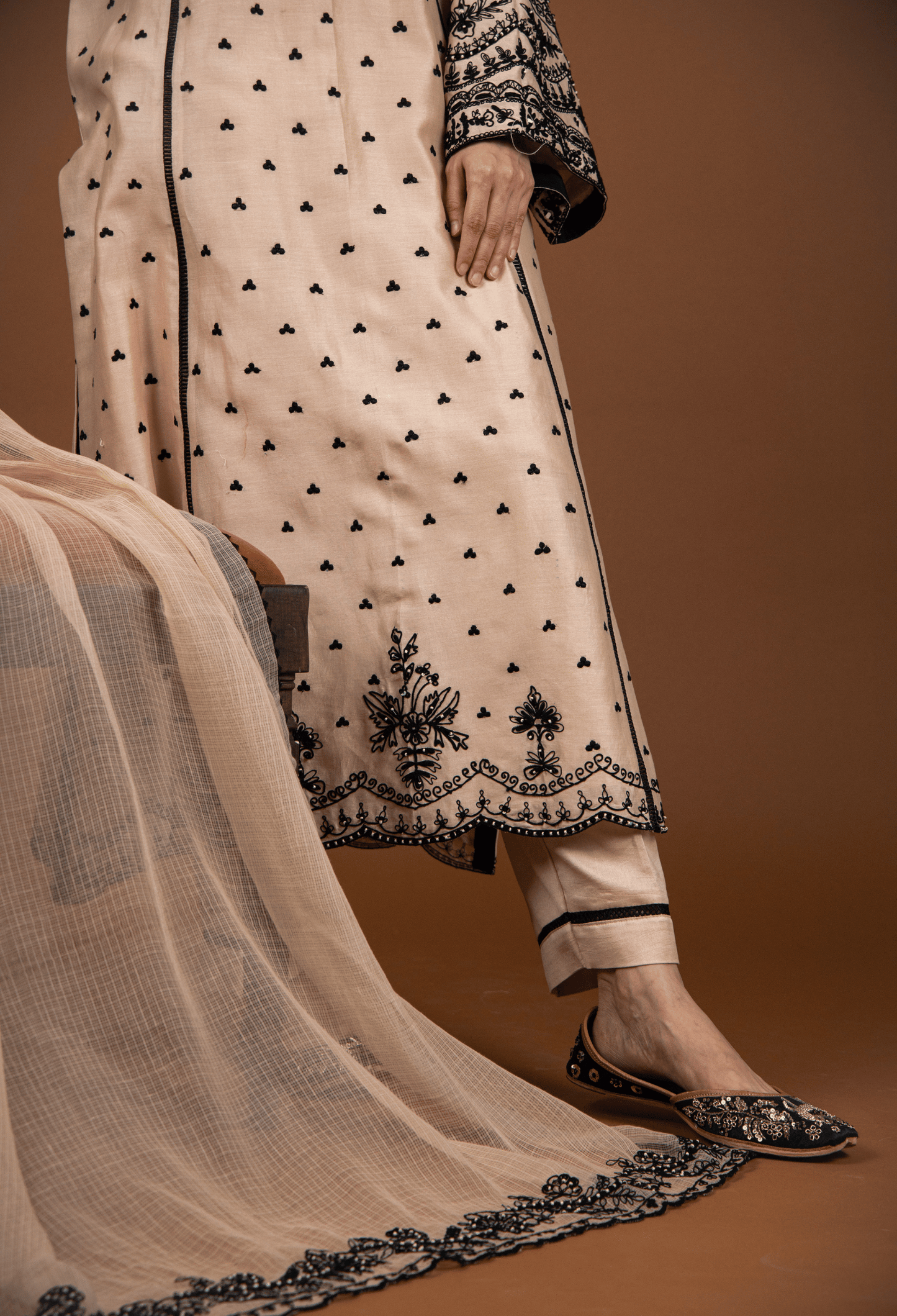 Dori Embroidered Chanderi Suit - Beige