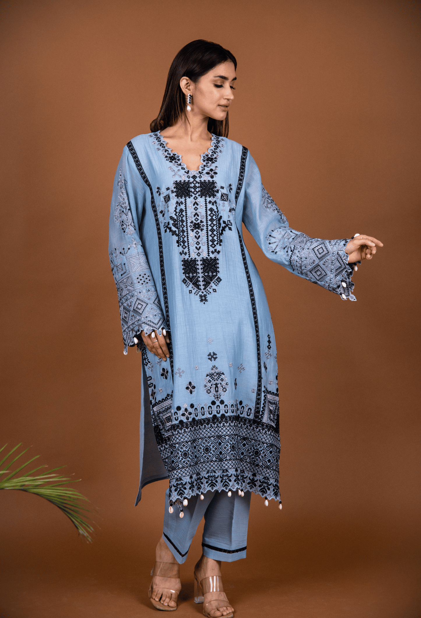 Cross Stitch Chanderi Kurta Set - Blue