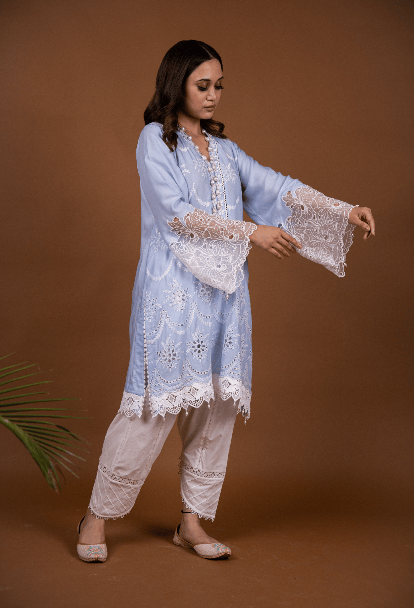 Chikankari Lawn Kurta Set - Powder Blue